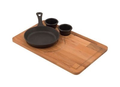 Lava Döküm   Yuvarlak Saplı Tava ve Ahşap altlık. Çap16cm. (Bu ürüne sos kapları dahil değildir)
