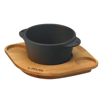 Lava Döküm   Yuvarlak Sufle / Sos Kabı ve Ahşap Altlığı. Çap8cm.