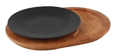 Lava Döküm   Yuvarlak Tabak ve ahşap servis altlık. Çap21cm.