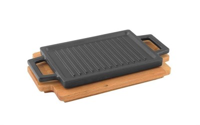 Lava Döküm  Dikdörtgen Hot Plate, ahşap altlıklı. Ölçü 22x15cm.