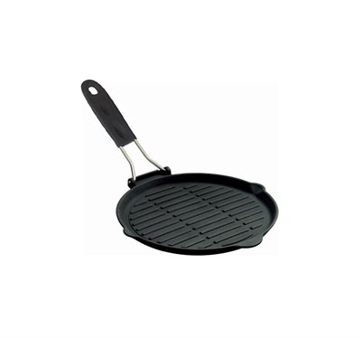 Lava Döküm  Izgara Tava, Tel ve Silikon Saplı. Çap25cm.