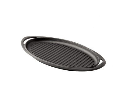 Lava Döküm  Oval Izgara Tava, Metal Kulplu. Siyah renk. Ölçü 23x40cm.