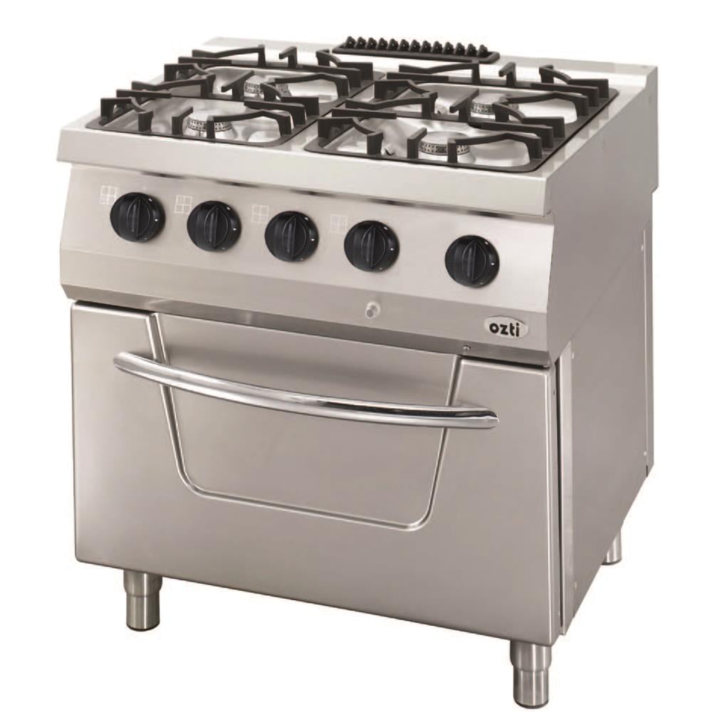 ÖZTİRYAKİLER KUZİNE FIRINLI GAZLI 4 AÇIK ATEŞ 80*70*85 (L)-4x6kW+6kW ELEKTRİKLİ FIRIN