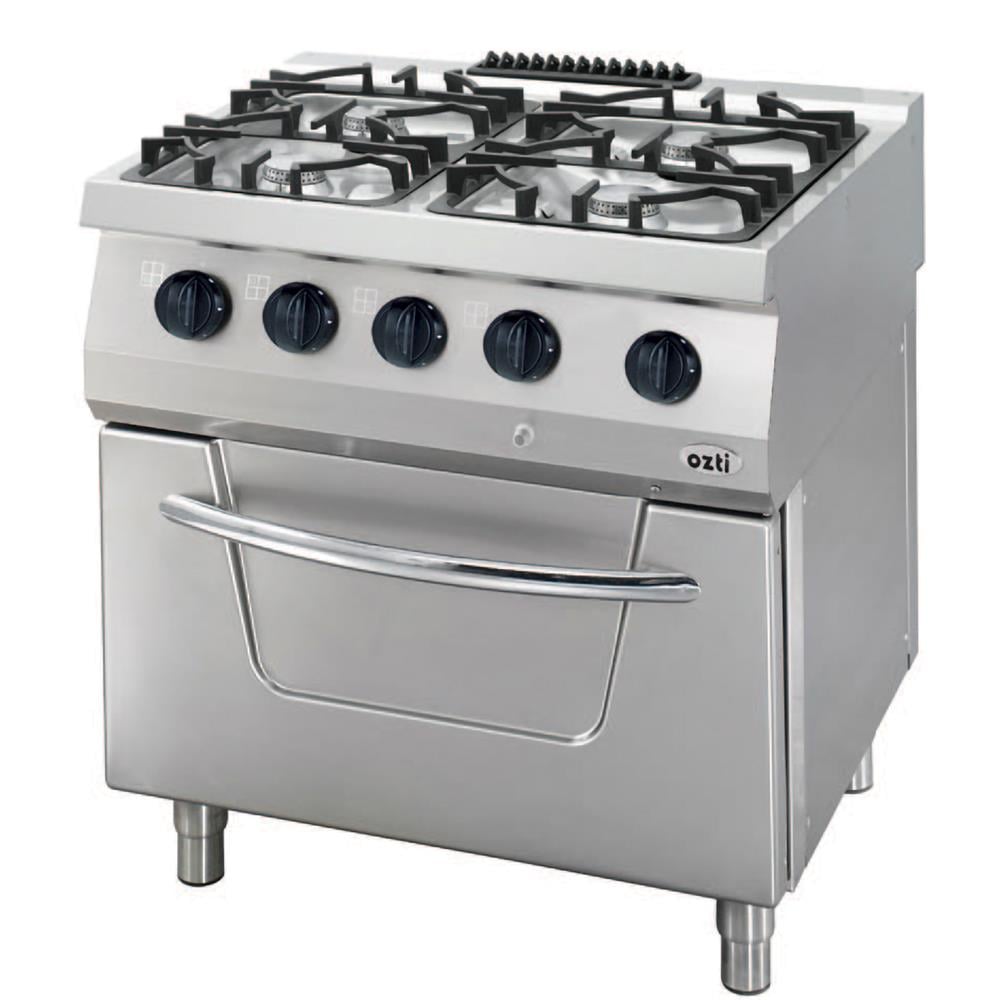 ÖZTİRYAKİLER KUZİNE FIRINLI GAZLI 4 AÇIK ATEŞ 80*70*85 (LP)-2x6kW+2x7,5kW+6kW ELEKTRİKLİ FIRIN