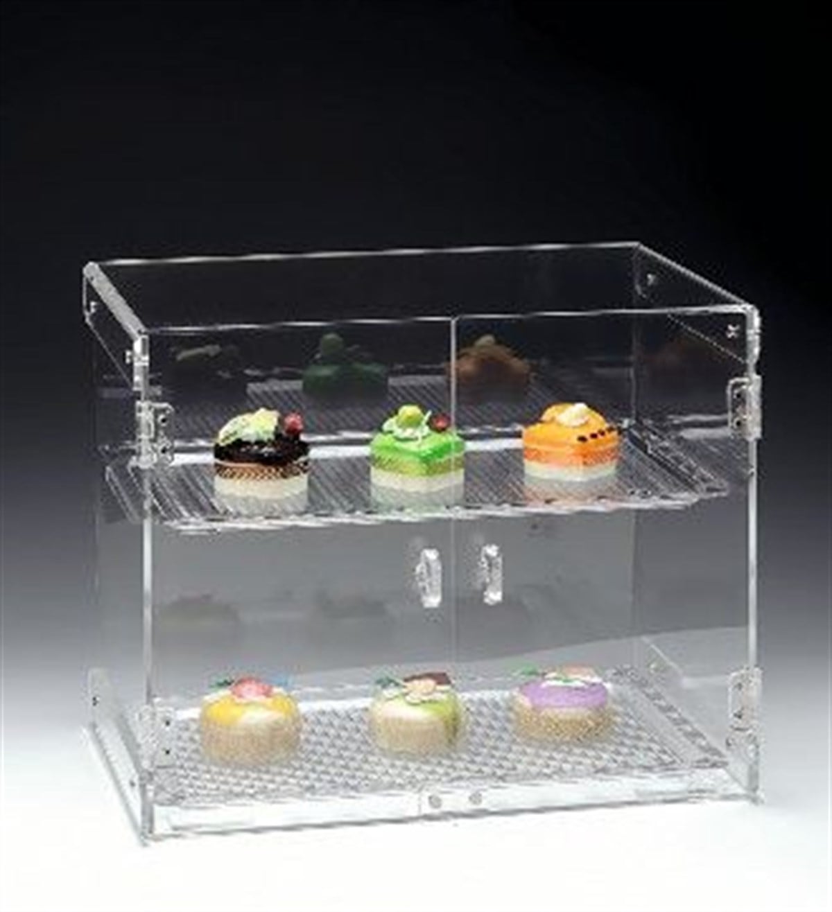 Zicco 2 Katlı Kapaklı Polycarbonat Tepsili Teşhir Standı 45*31*H37 cm