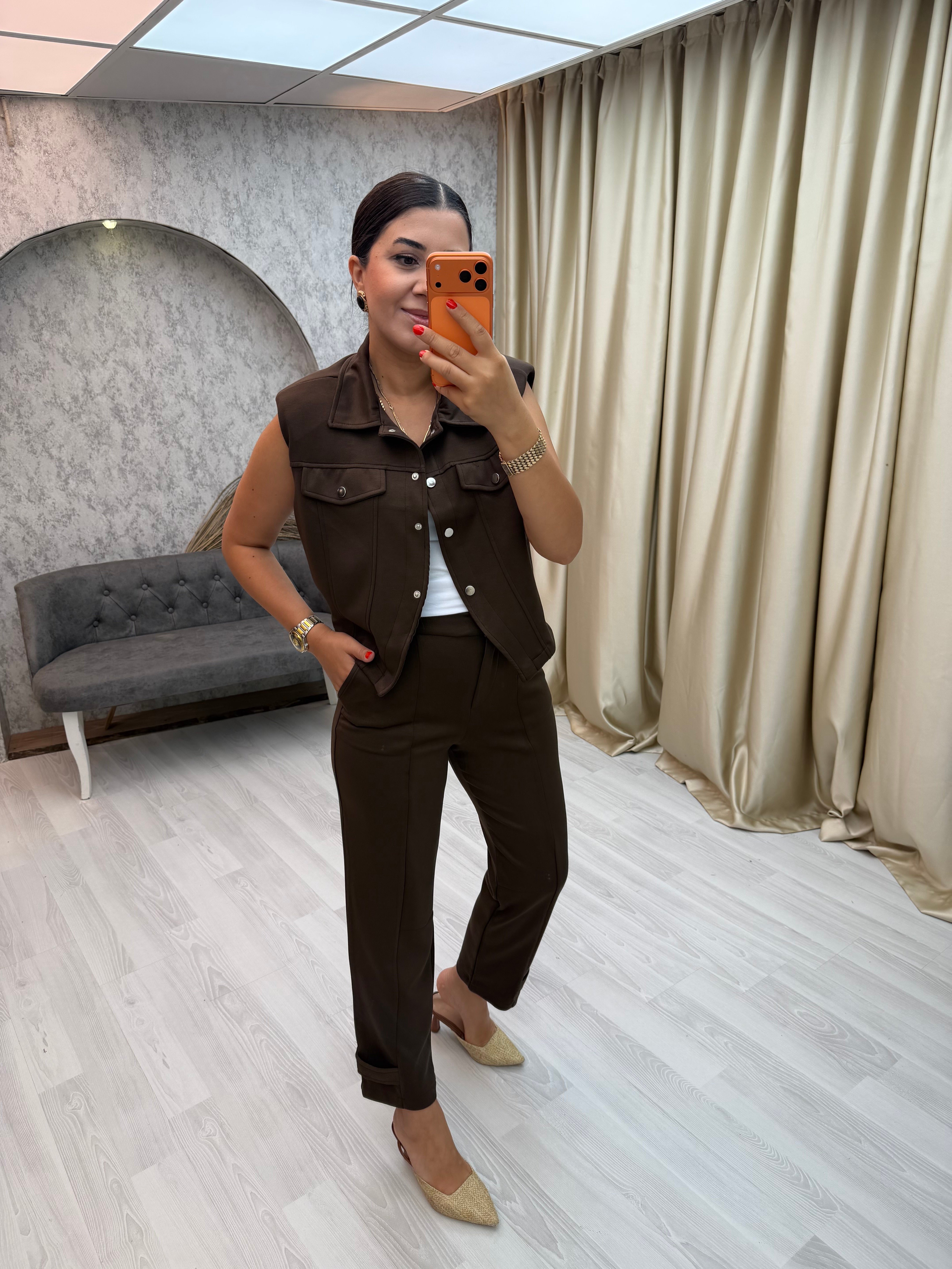 Modal Yelek Takım Kahverengi