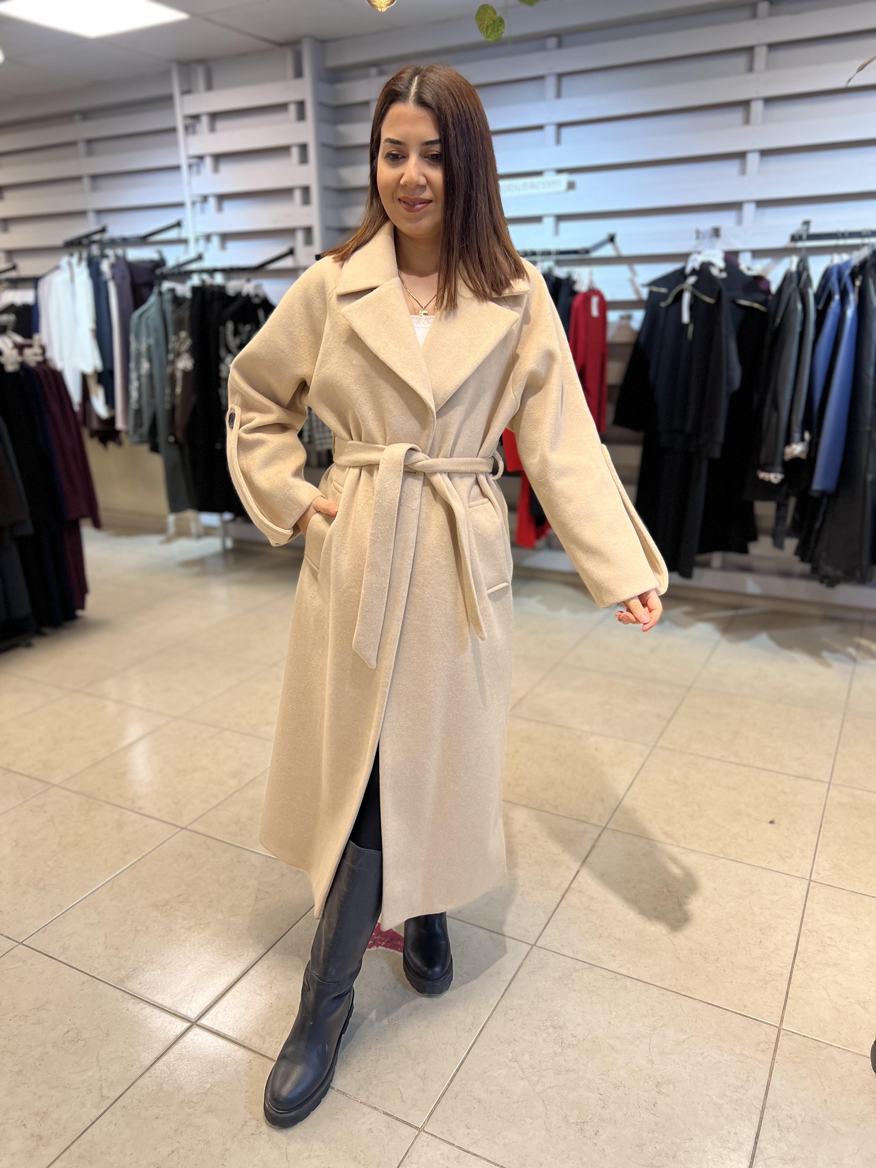 Premium Kolu Düğmeli Kaşe Kaban Camel