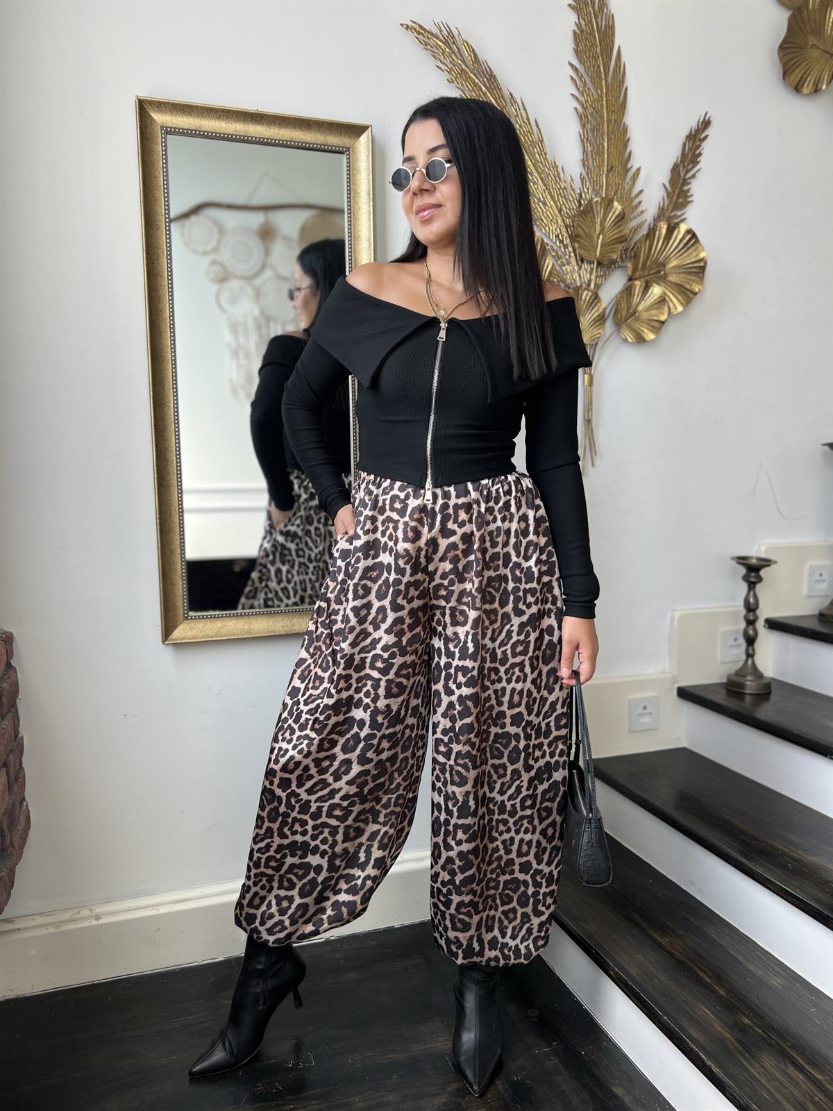 Leopar Paça Lastikli Pantolon