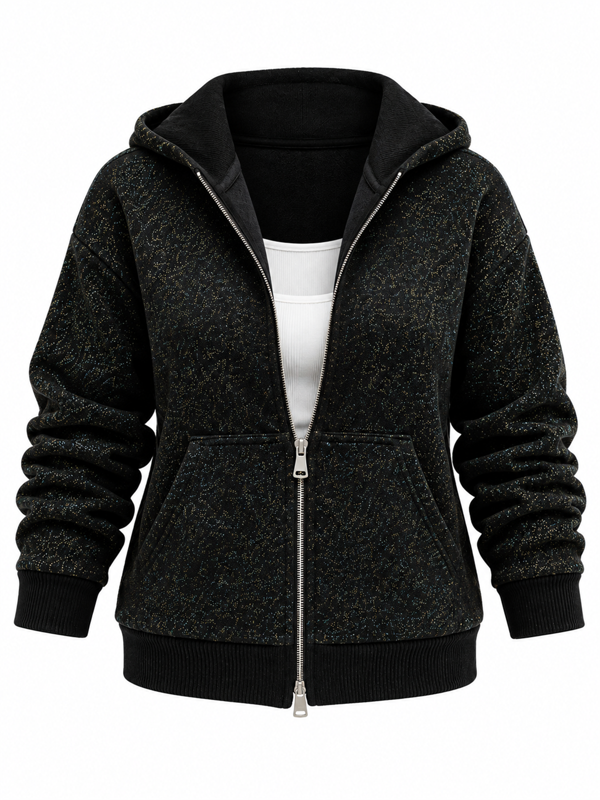 Simli Kapişonlu Sweat Siyah