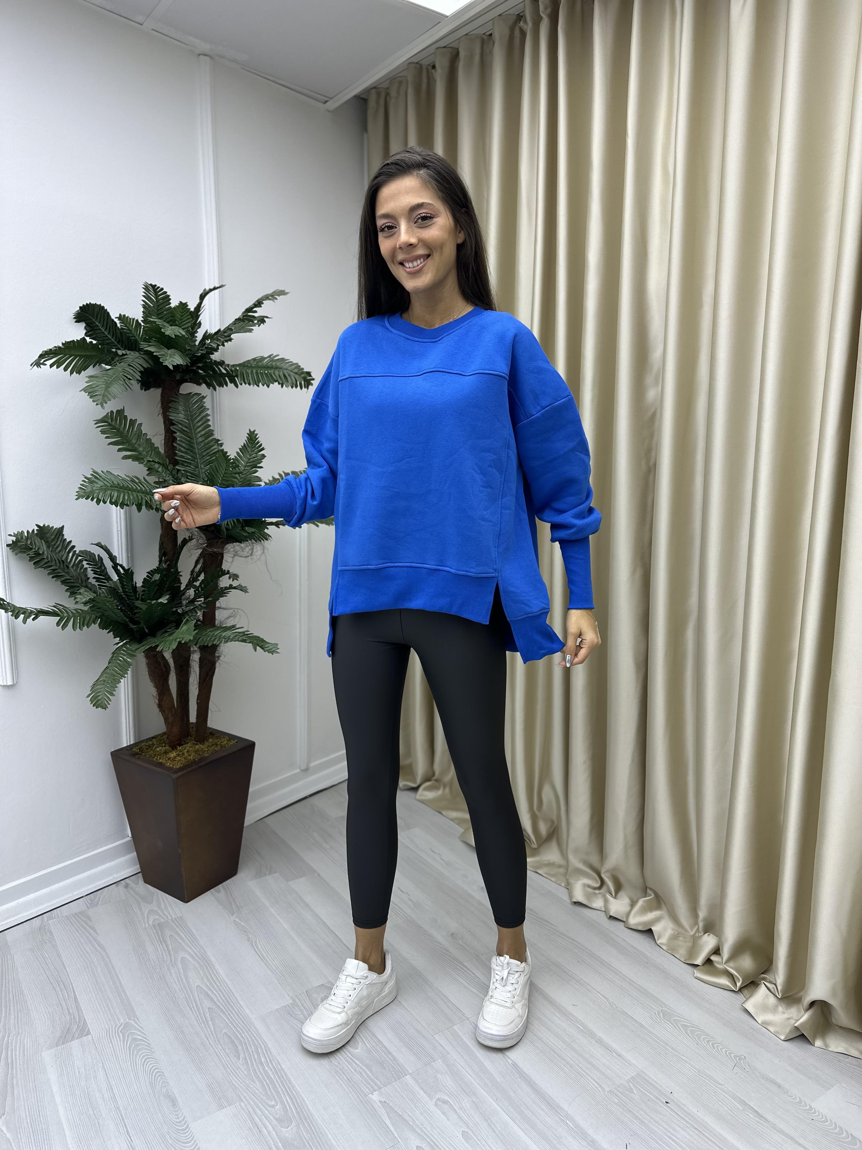 Asimetrik Kesim Şardonlu Sweat Saks