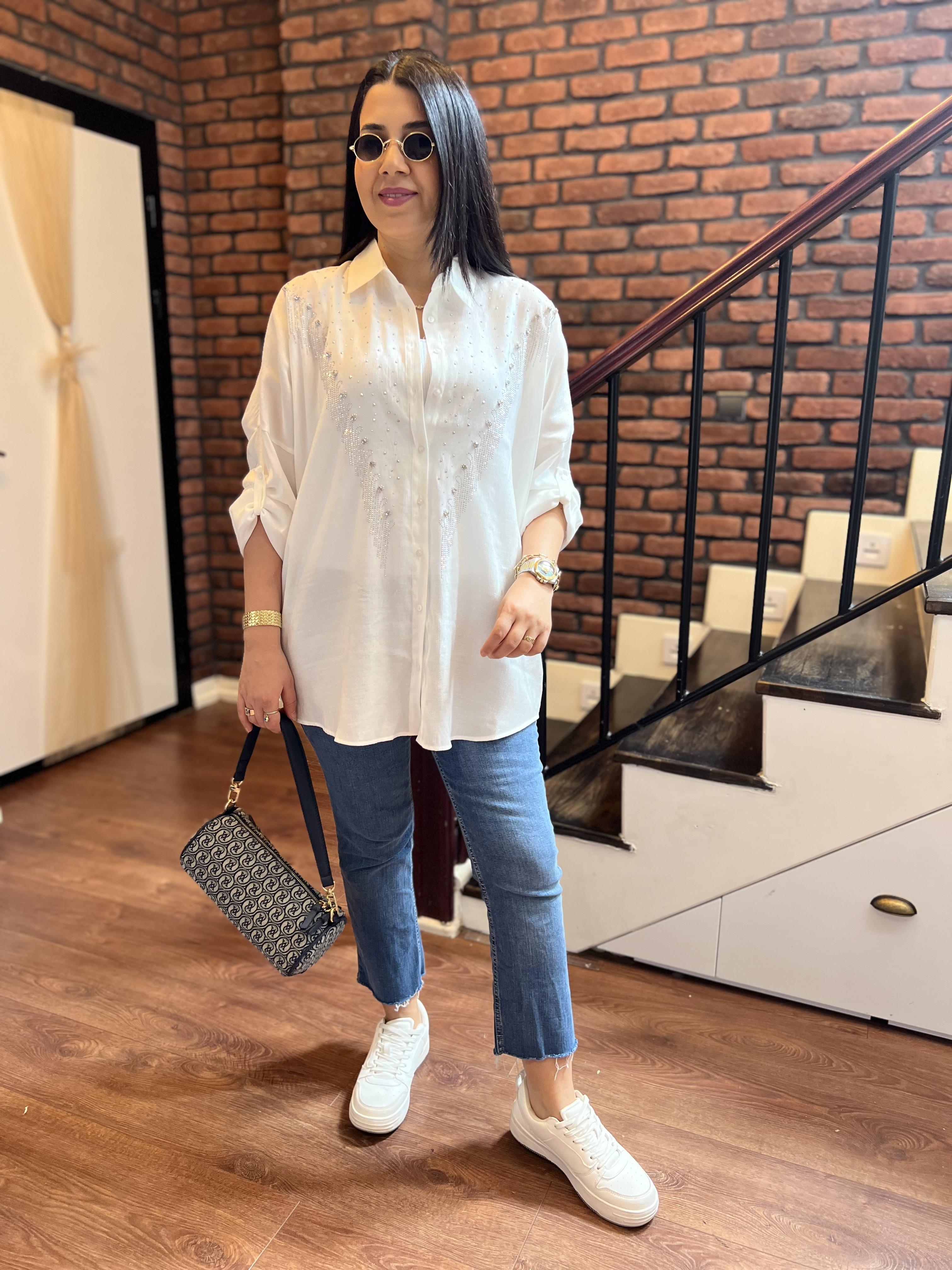 Asya Taş Ayrobin Gömlek Beyaz