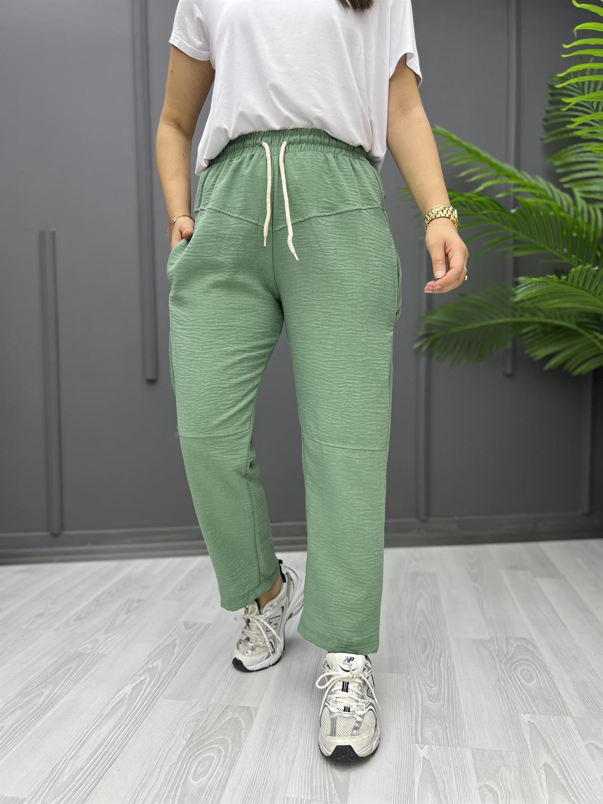 Bağcıklı Keten Pantolon Mint Yeşili