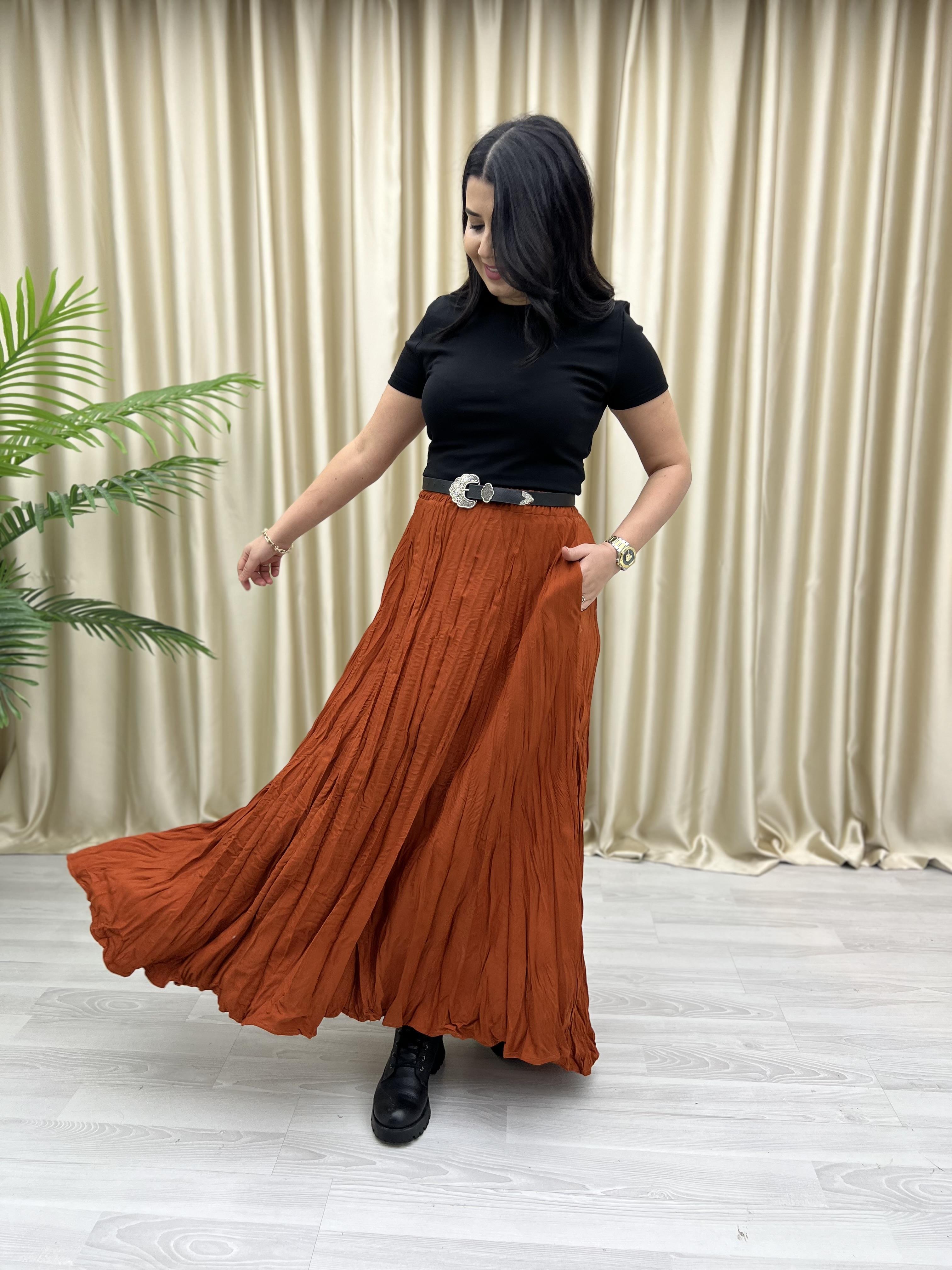 Beli Lastikli Kıraş Etek Hardal