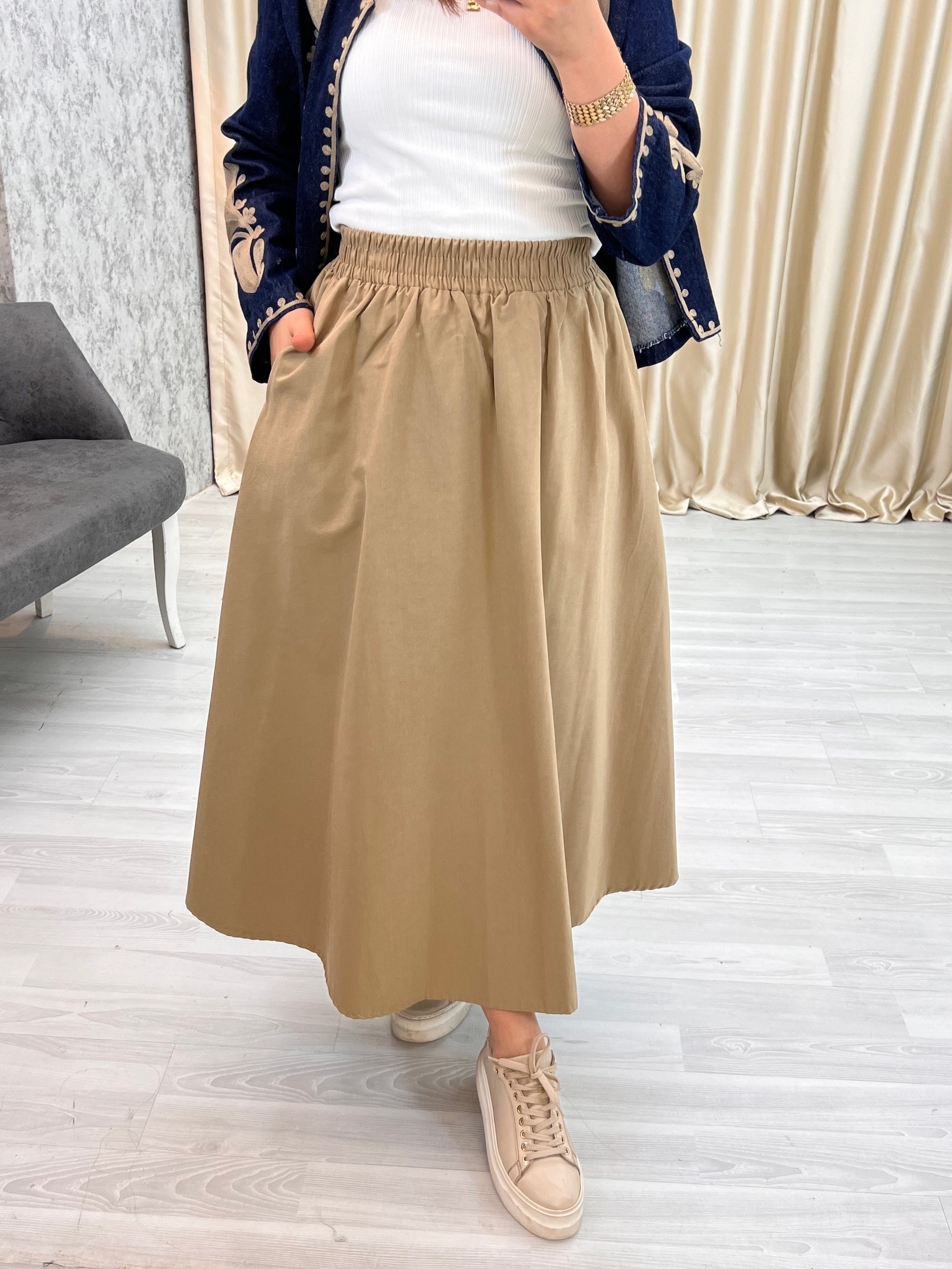 Beli Latikli Kiloş Etek Camel