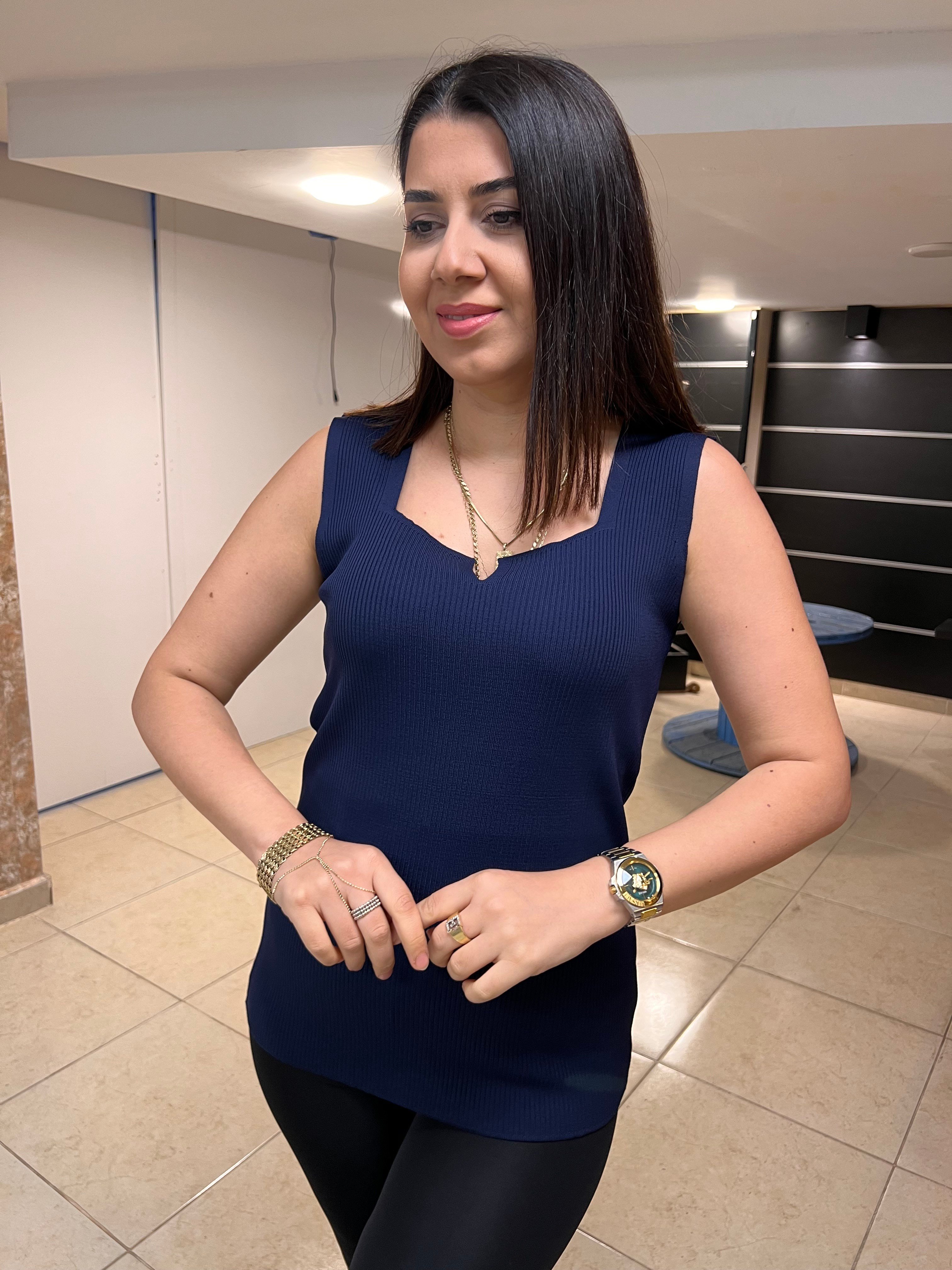 Büyük Beden Fitilli Açma Yaka Bluz Lacivert