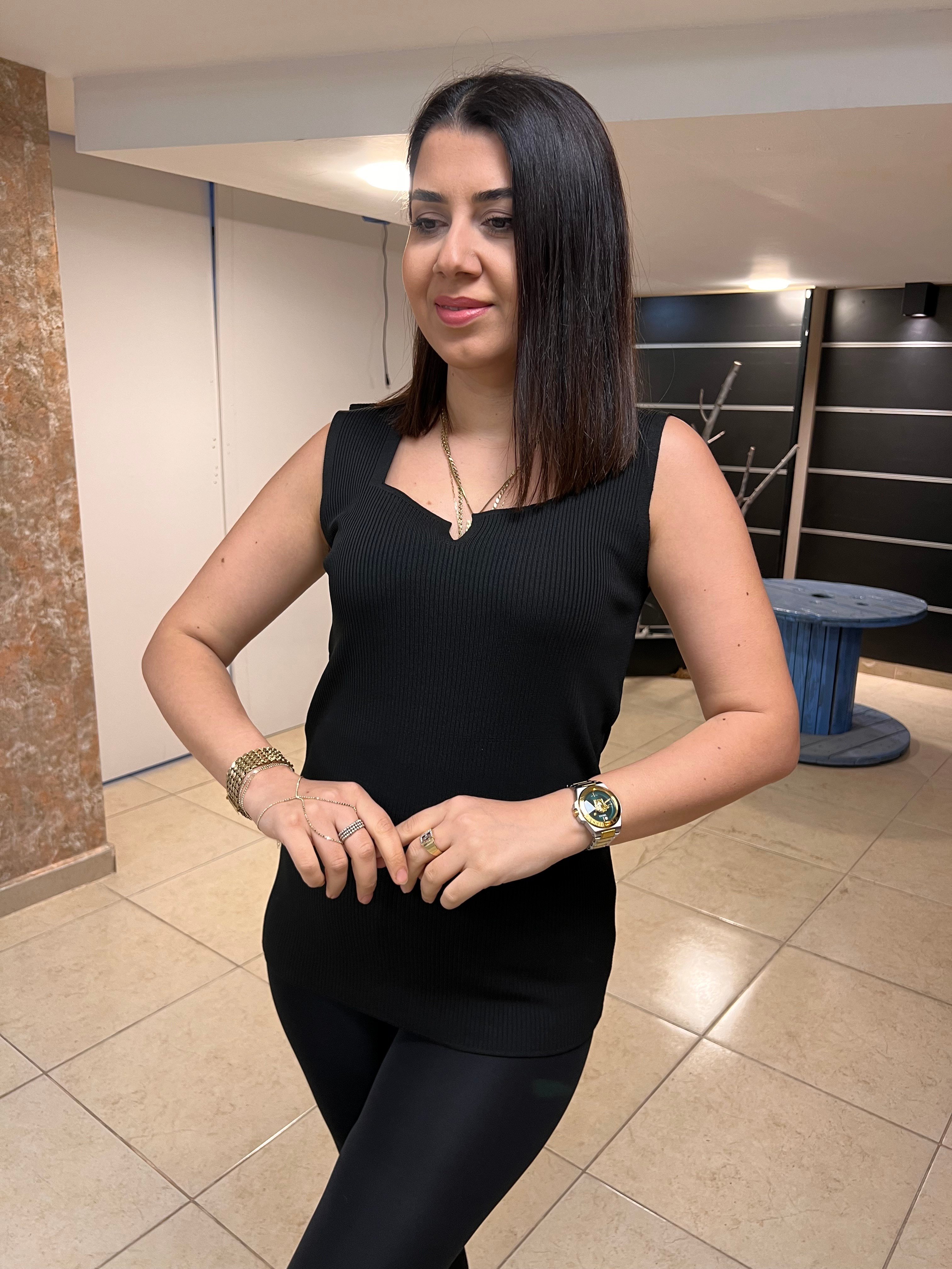 Büyük Beden Fitilli Açma Yaka Bluz Siyah