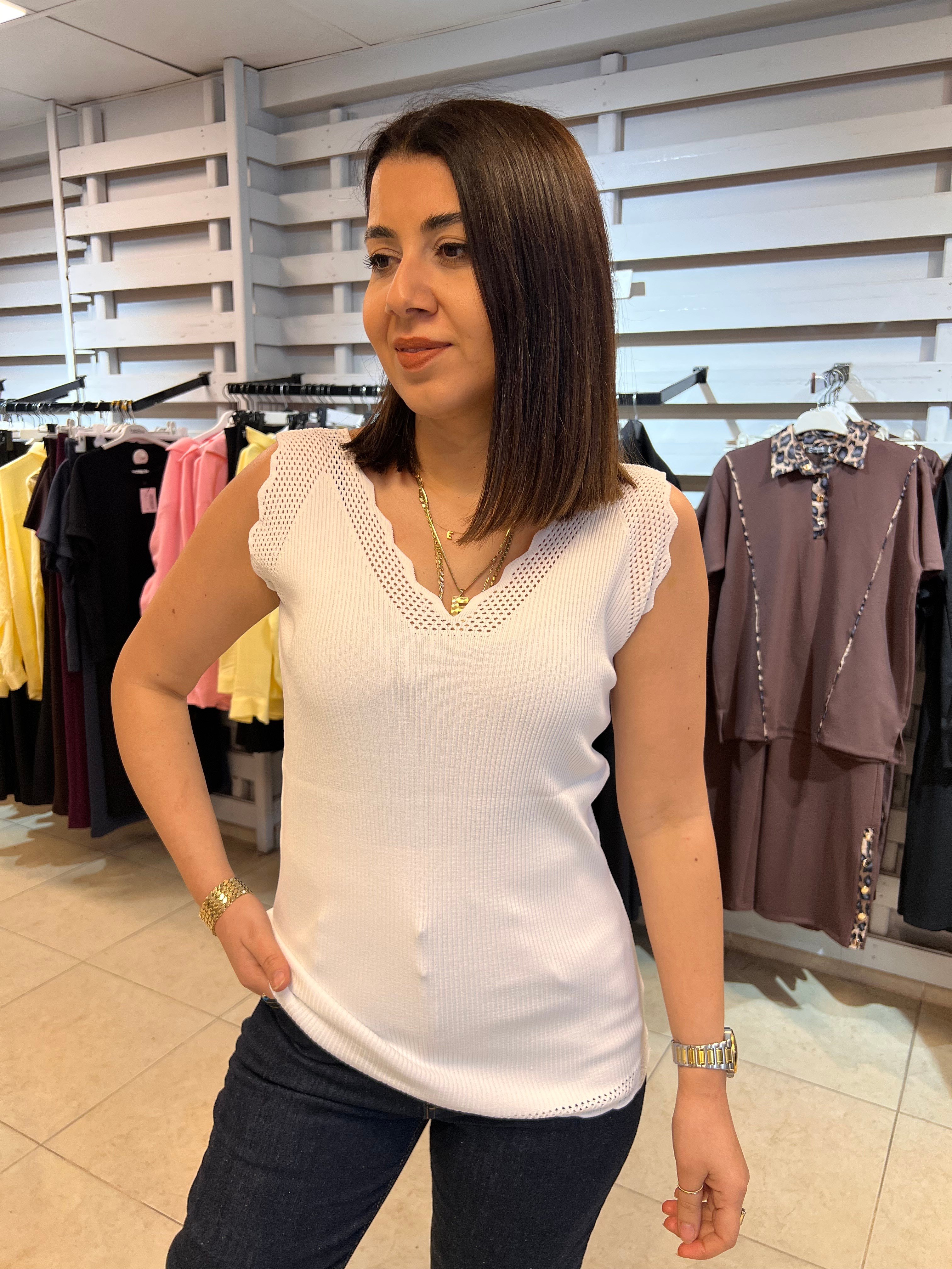 Büyük Beden Merdiven Yaka Bluz Beyaz