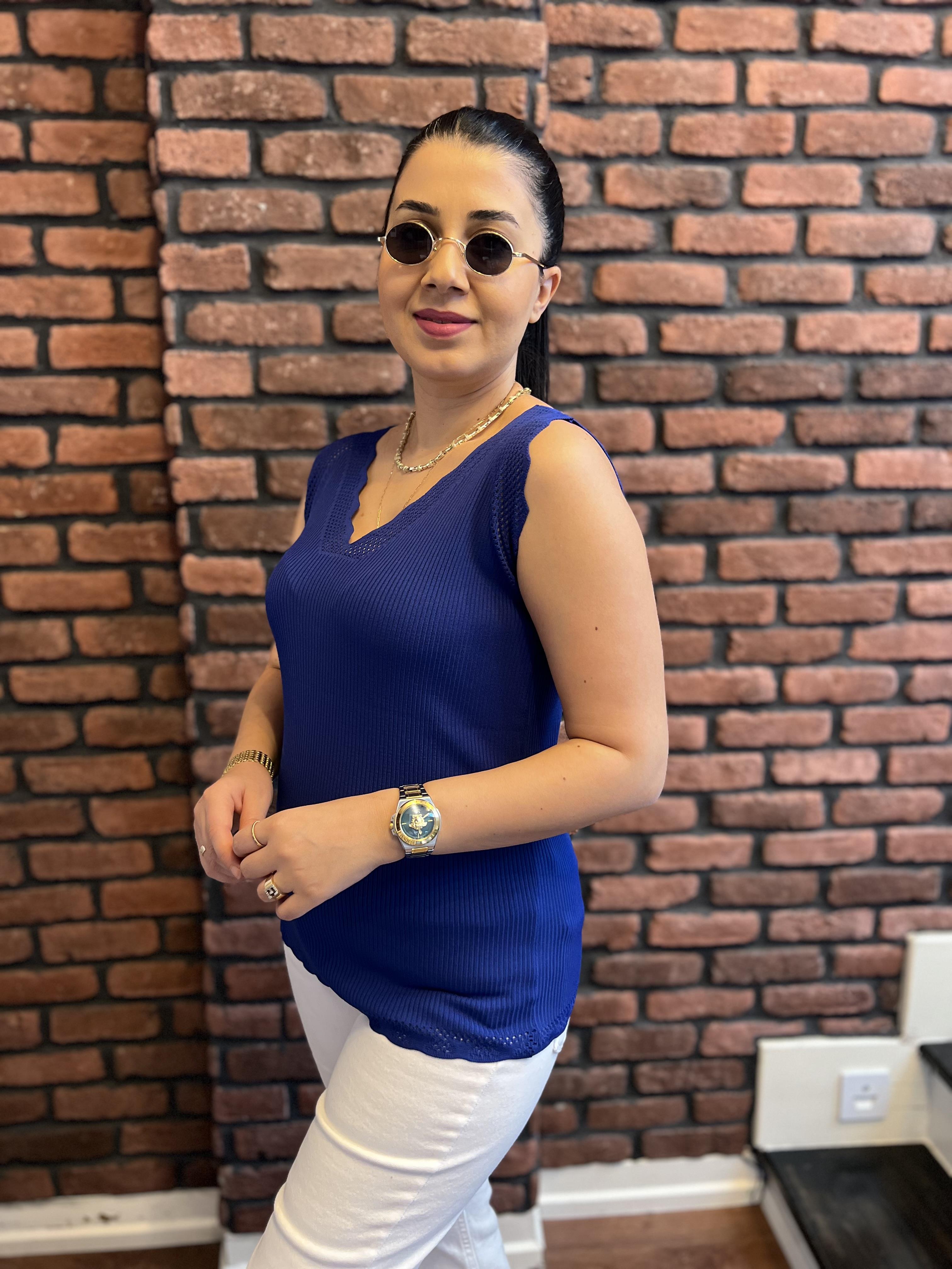 Büyük Beden Merdiven Yaka Güpürlü Bluz Saks