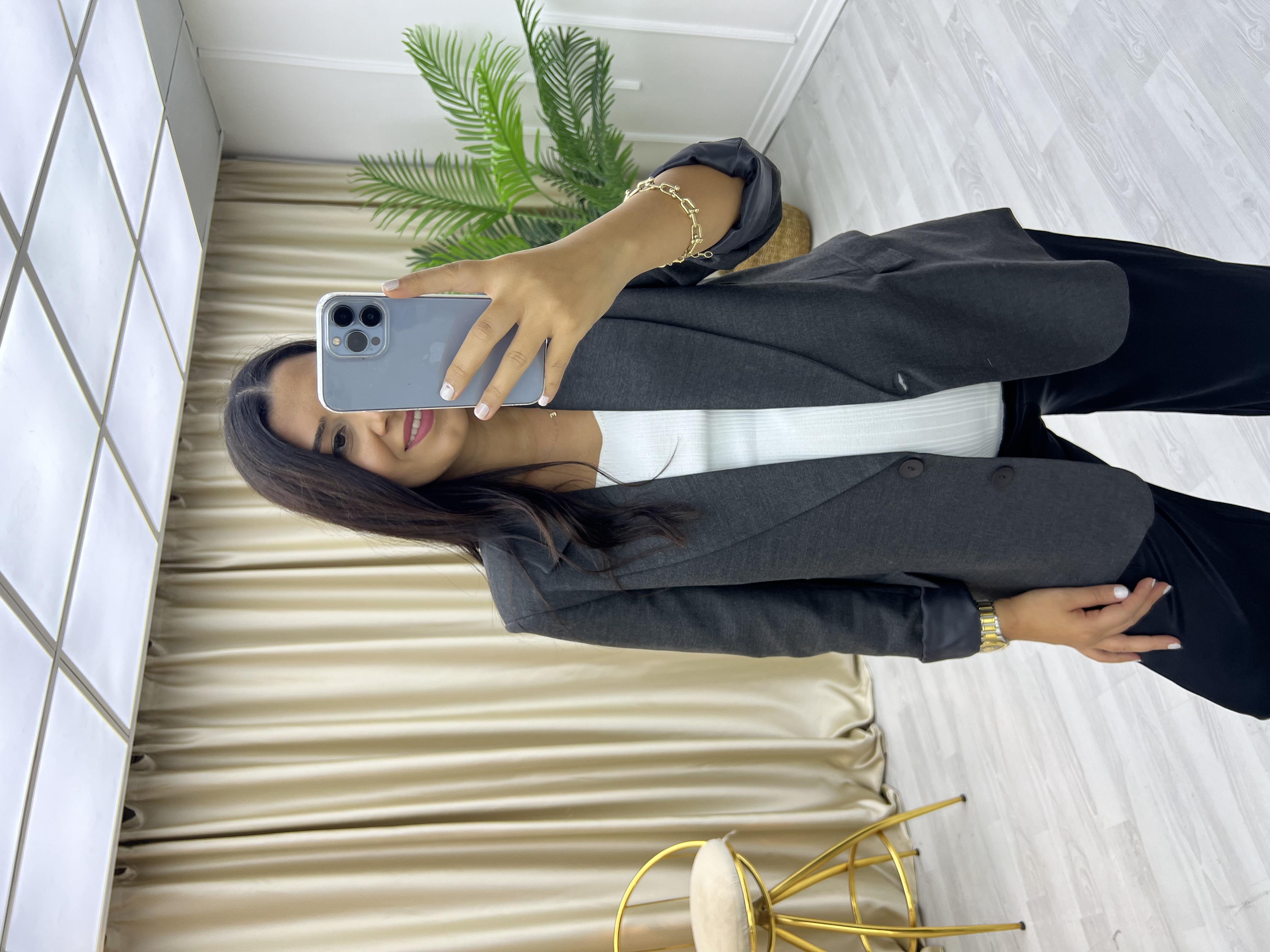 Çİft Düğme Blazer Ceket Füme