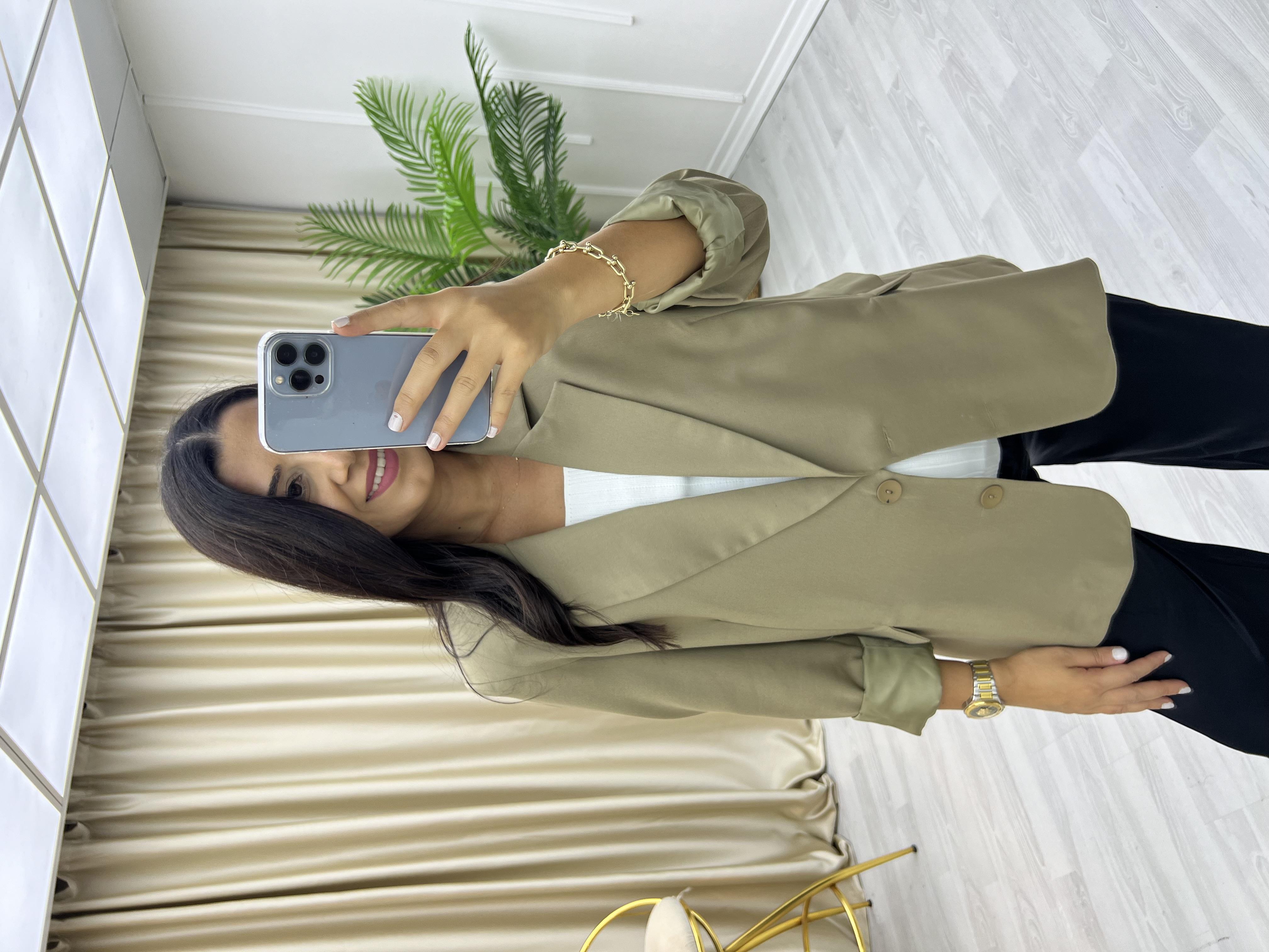 Çİft Düğme Blazer Ceket Haki