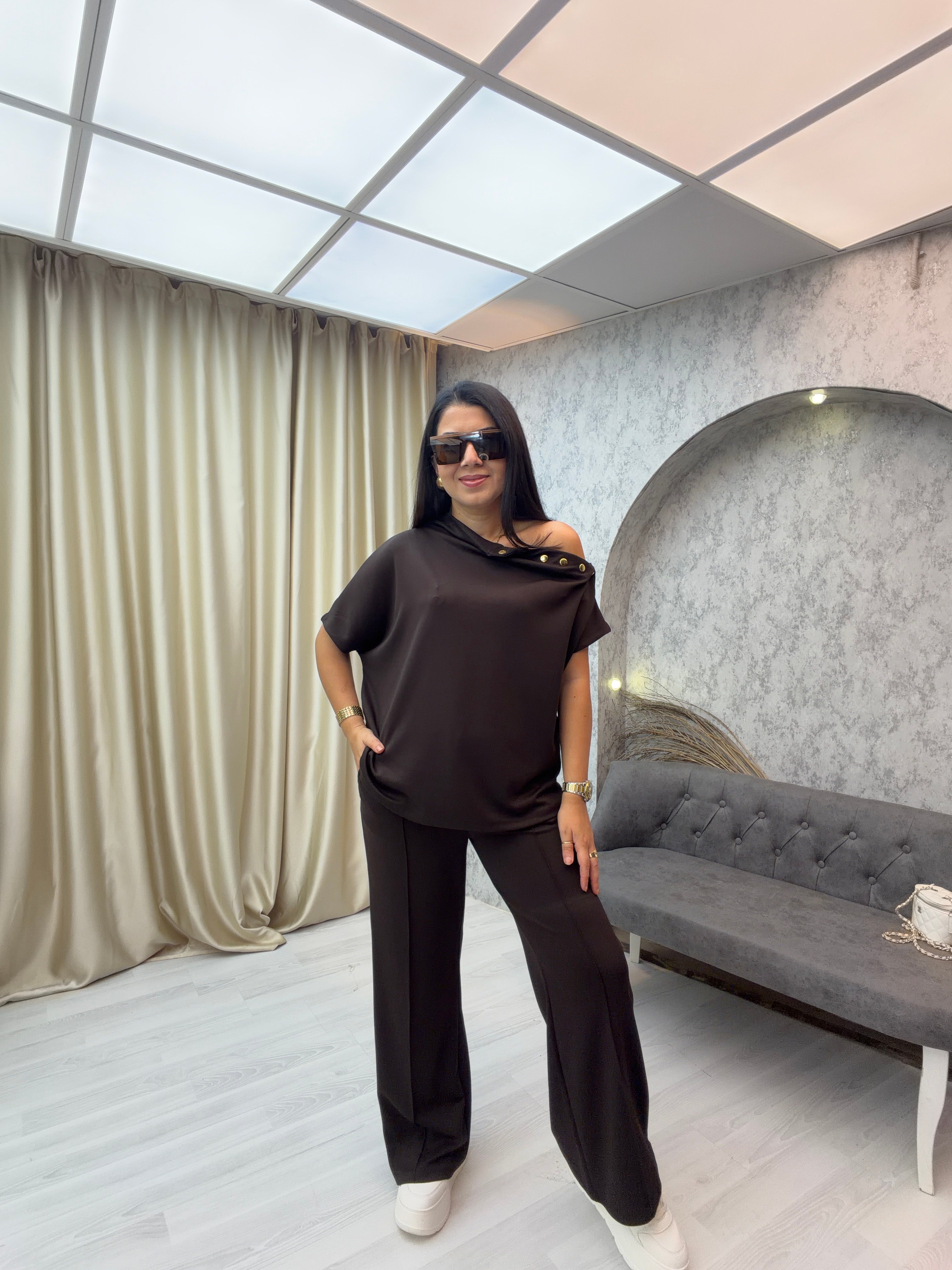 Çıtçıtlı Modal Takım Kahverengi
