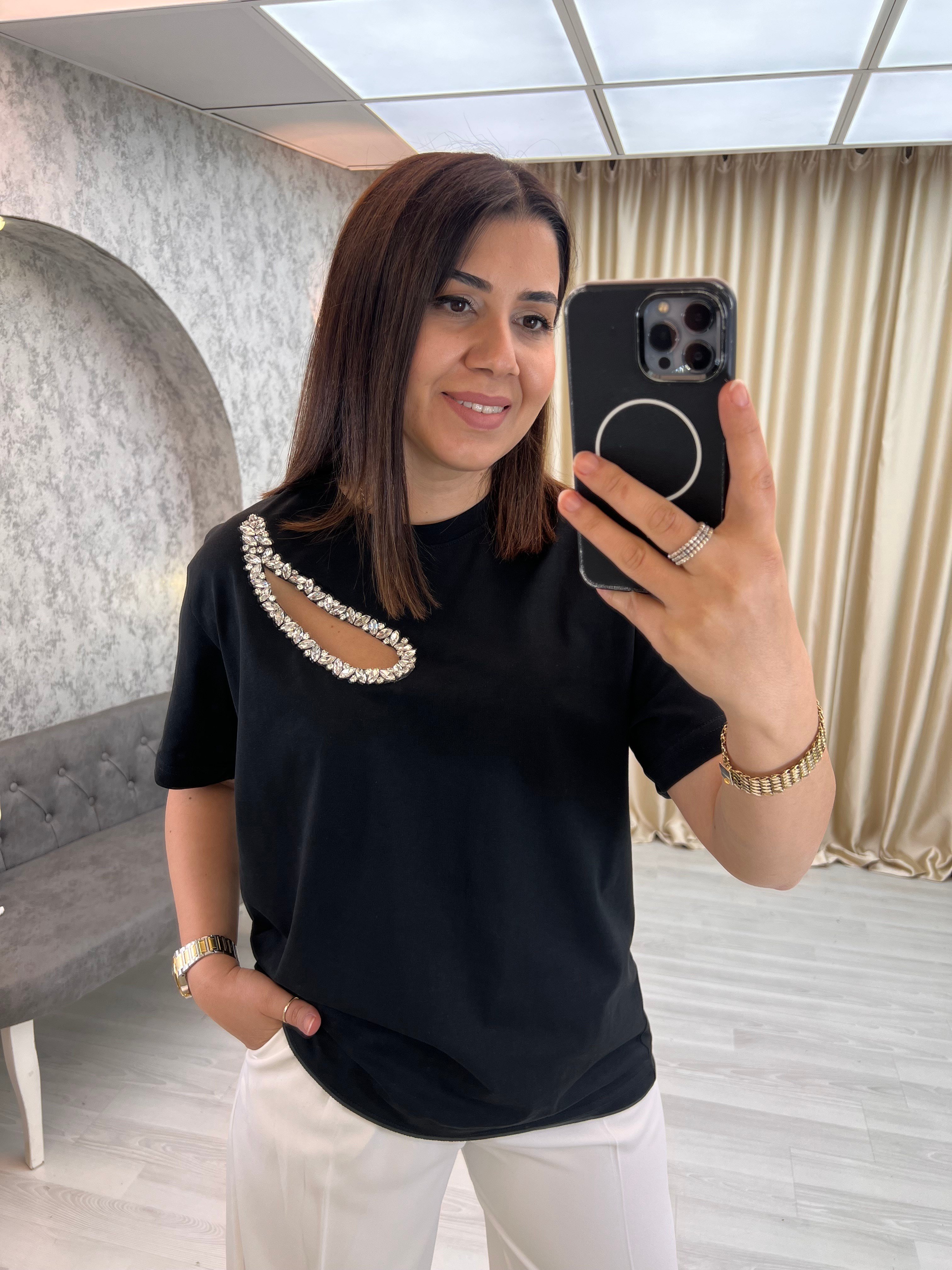 Damla Taş Tişört Siyah
