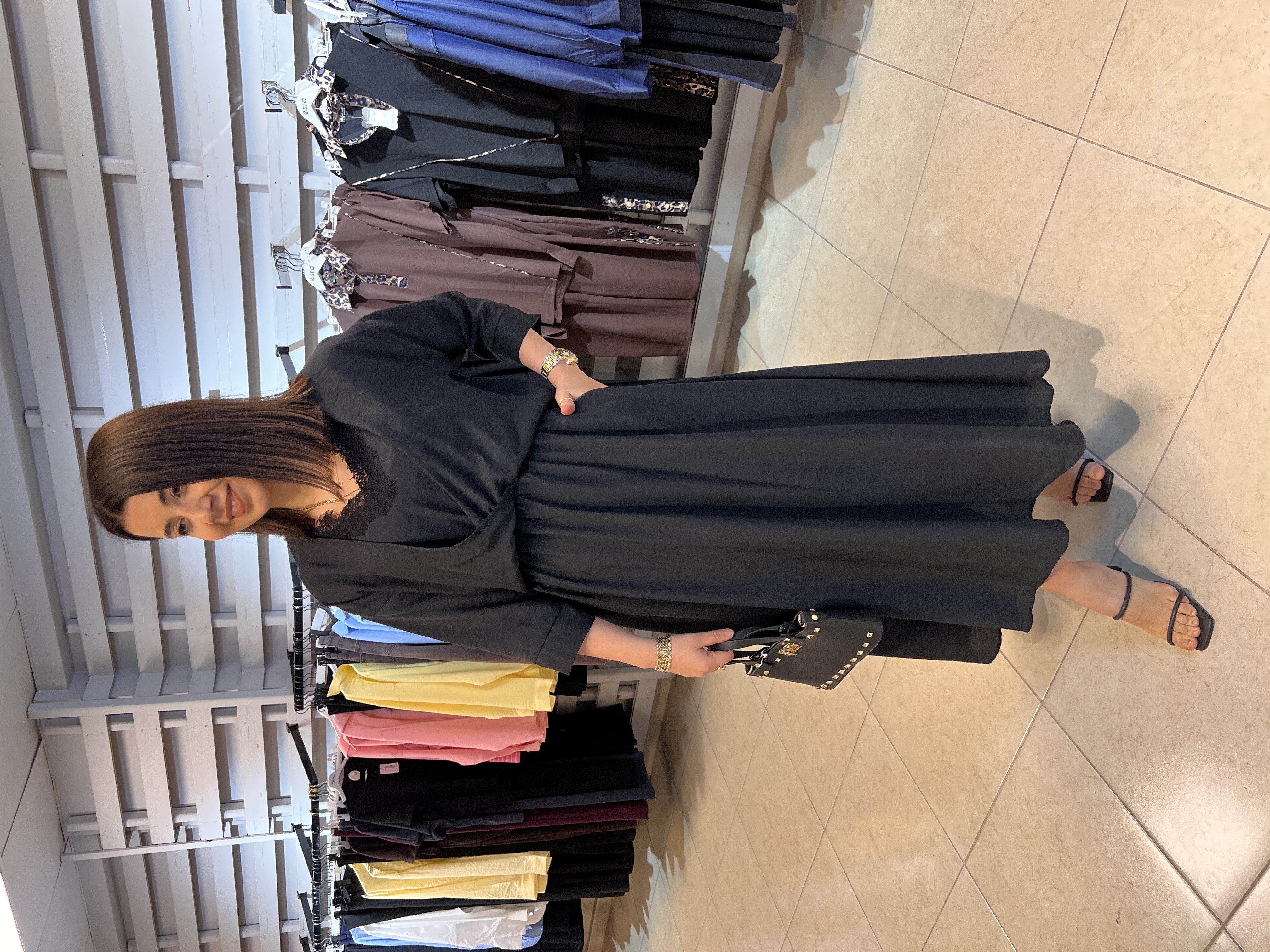 Dantelli Gömlek Detay Elbise Siyah