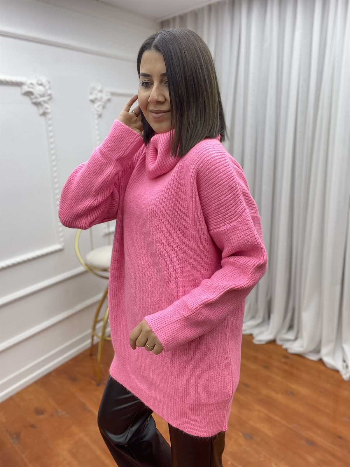 Degaje Yaka Yumoş Kazak Pembe