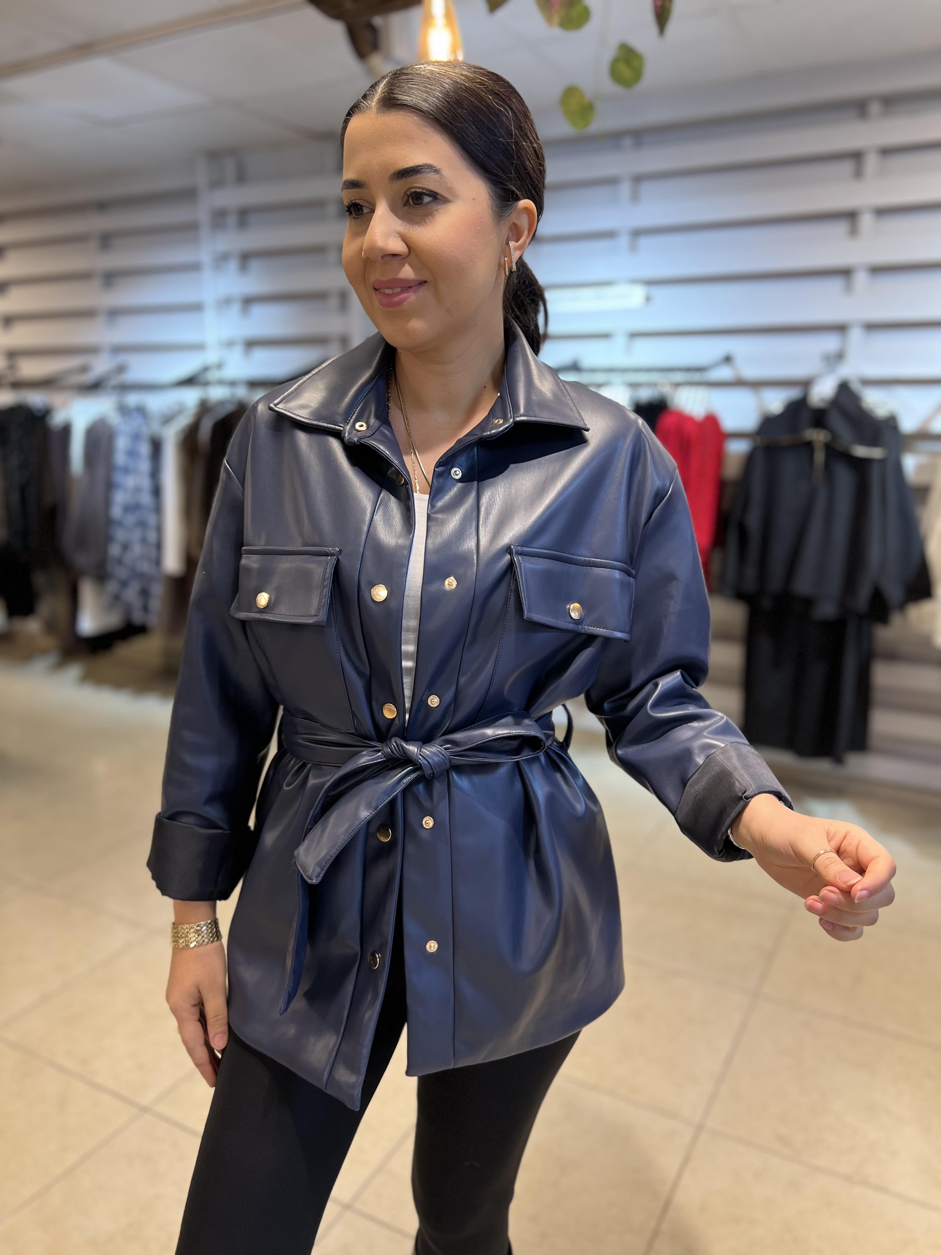 Deri Kuşaklı Gömlek Lacivert