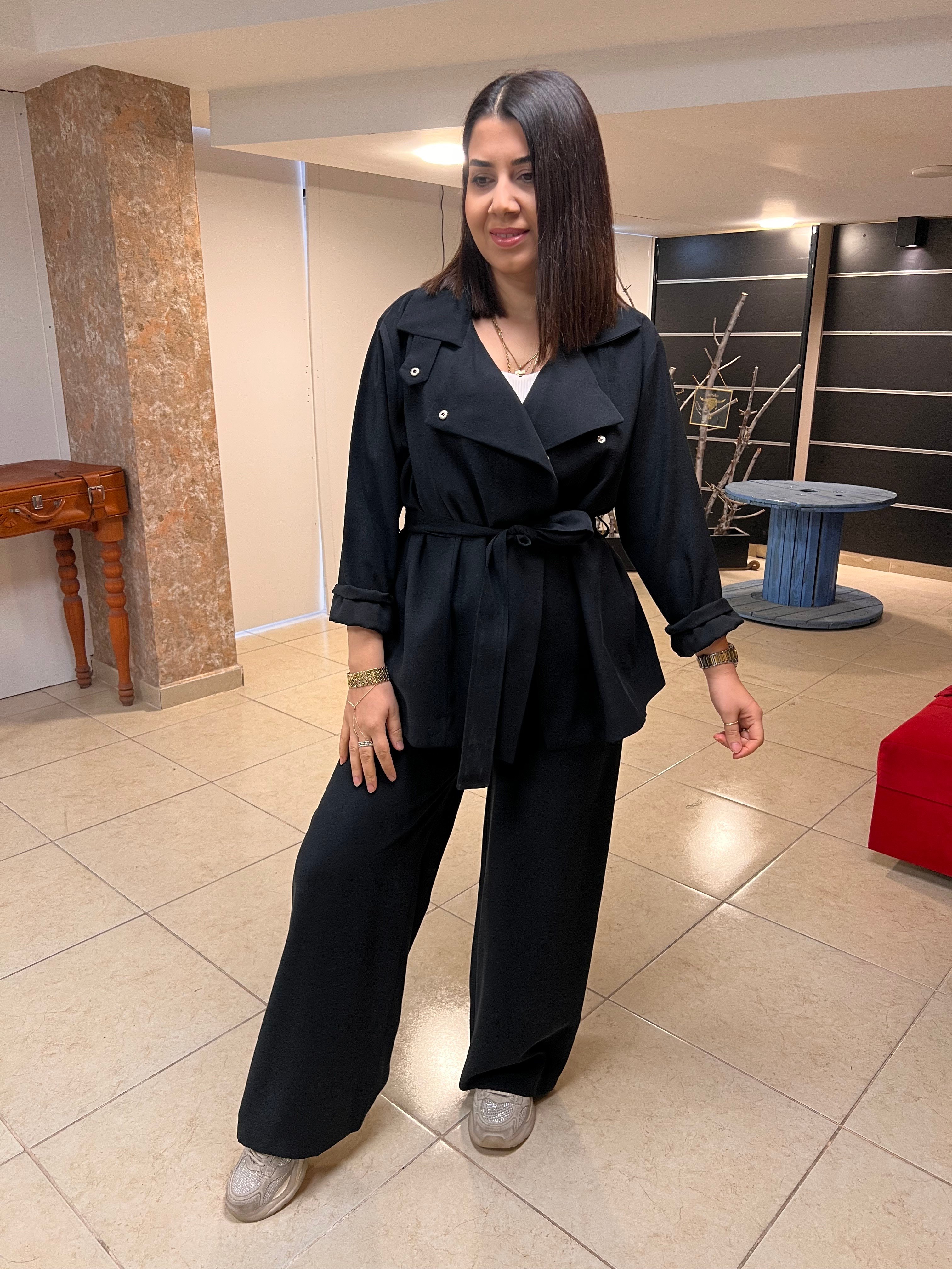 Dik Yaka Pantolonlu Takım Siyah