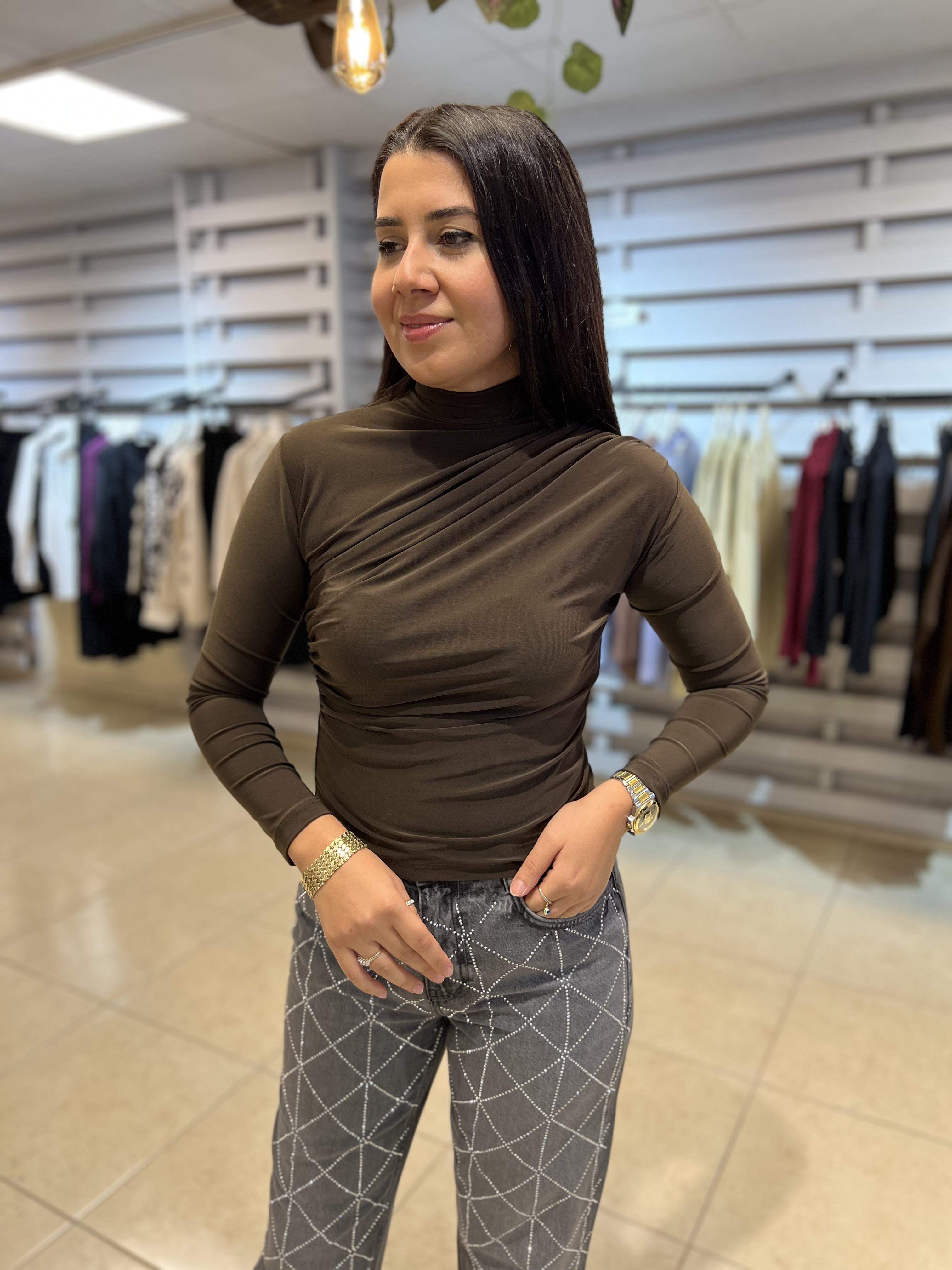 Dik Yaka Sandy Bluz Kahverengi