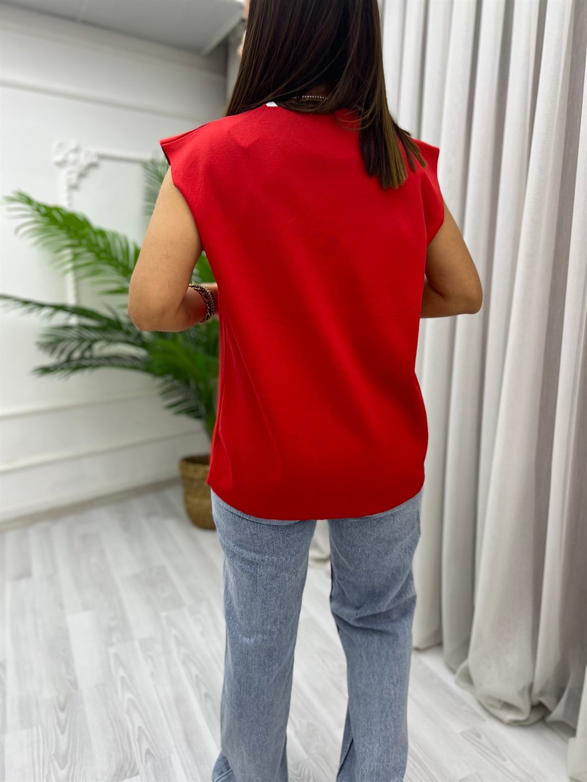 Düğmeli Oversize Yelek Kırmızı