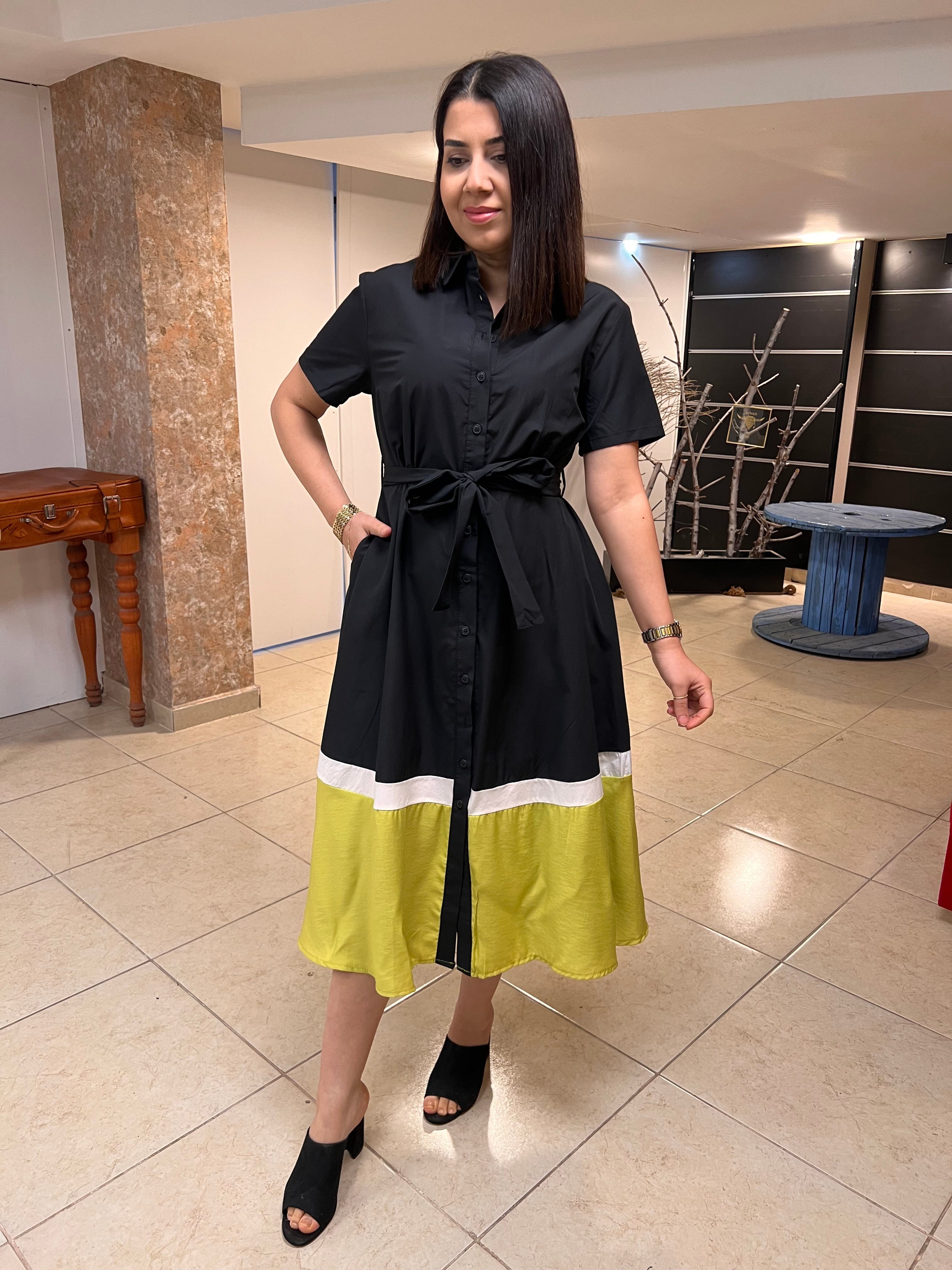 Eteği Garnili Kiloş Elbise Yağ Yeşili