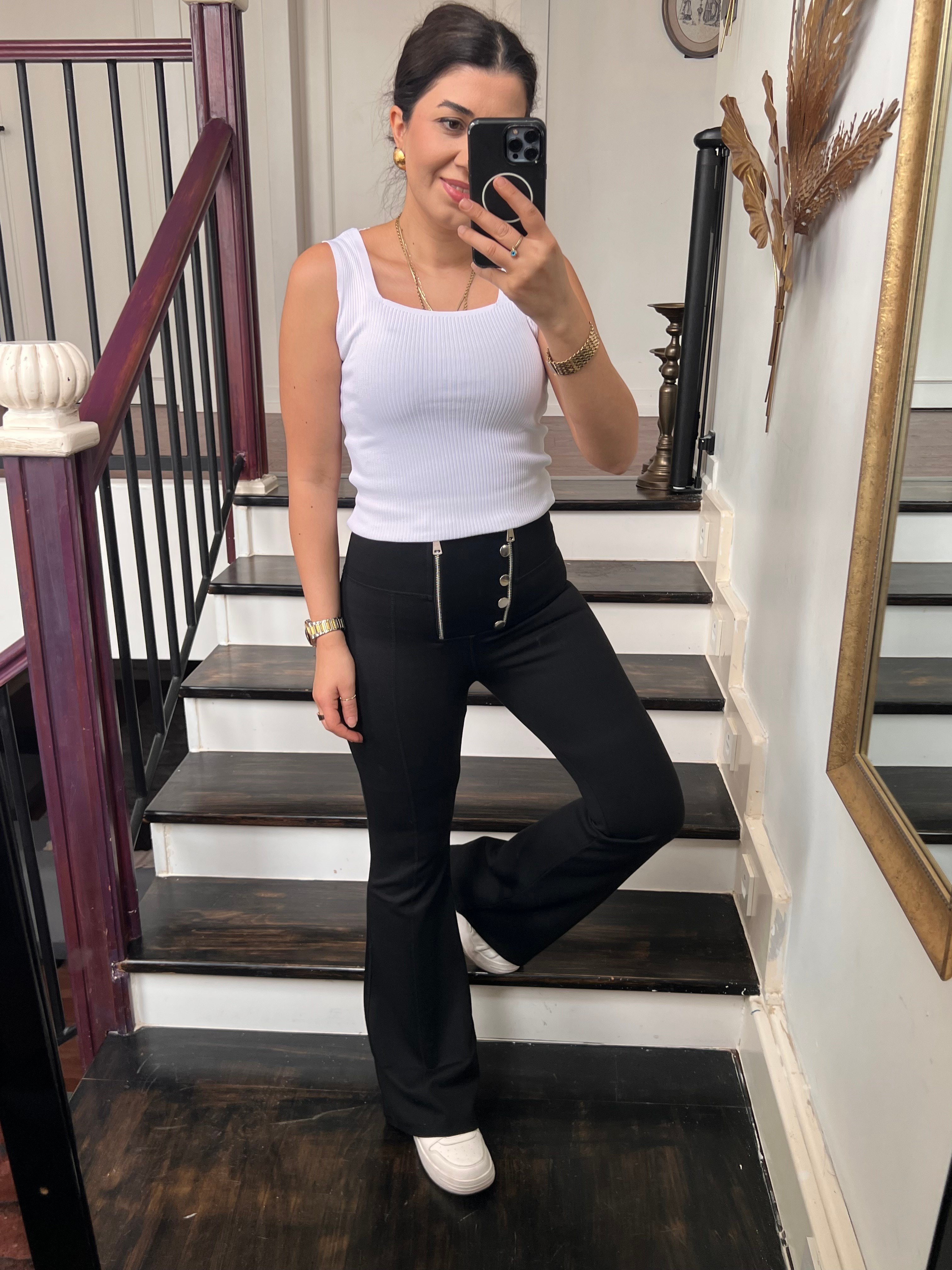 Fermuar Detay İspanyol Çelik Tayt Siyah