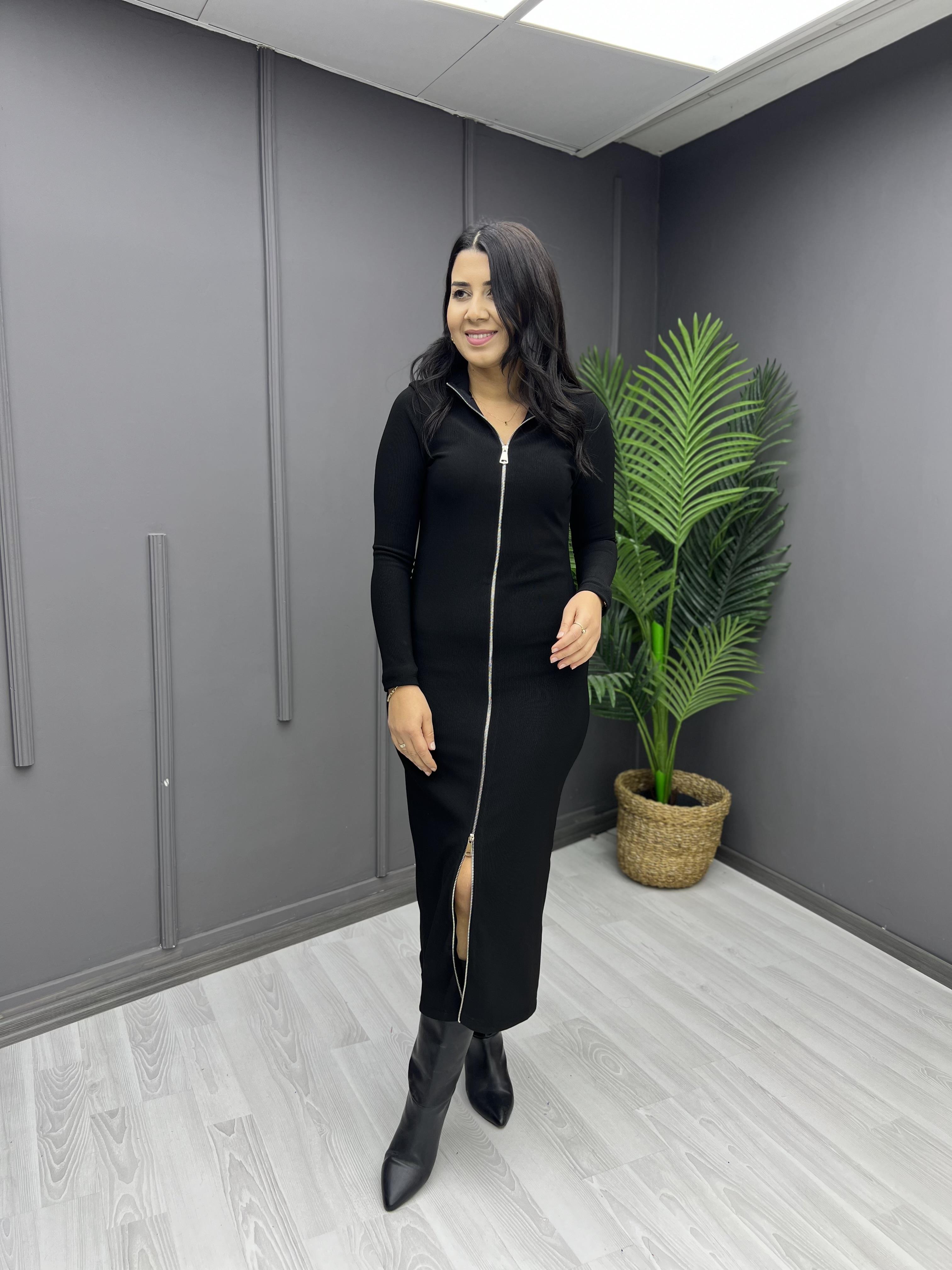 Fermuarlı Elbise Siyah