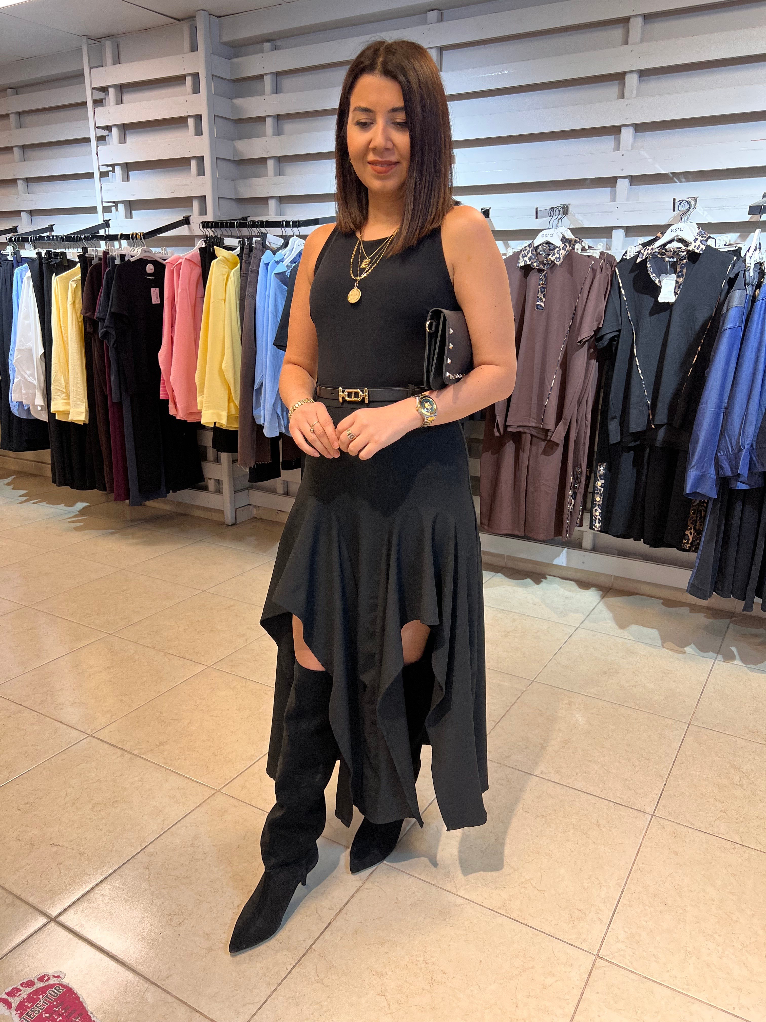 Fırfır Detaylı Elbise Siyah