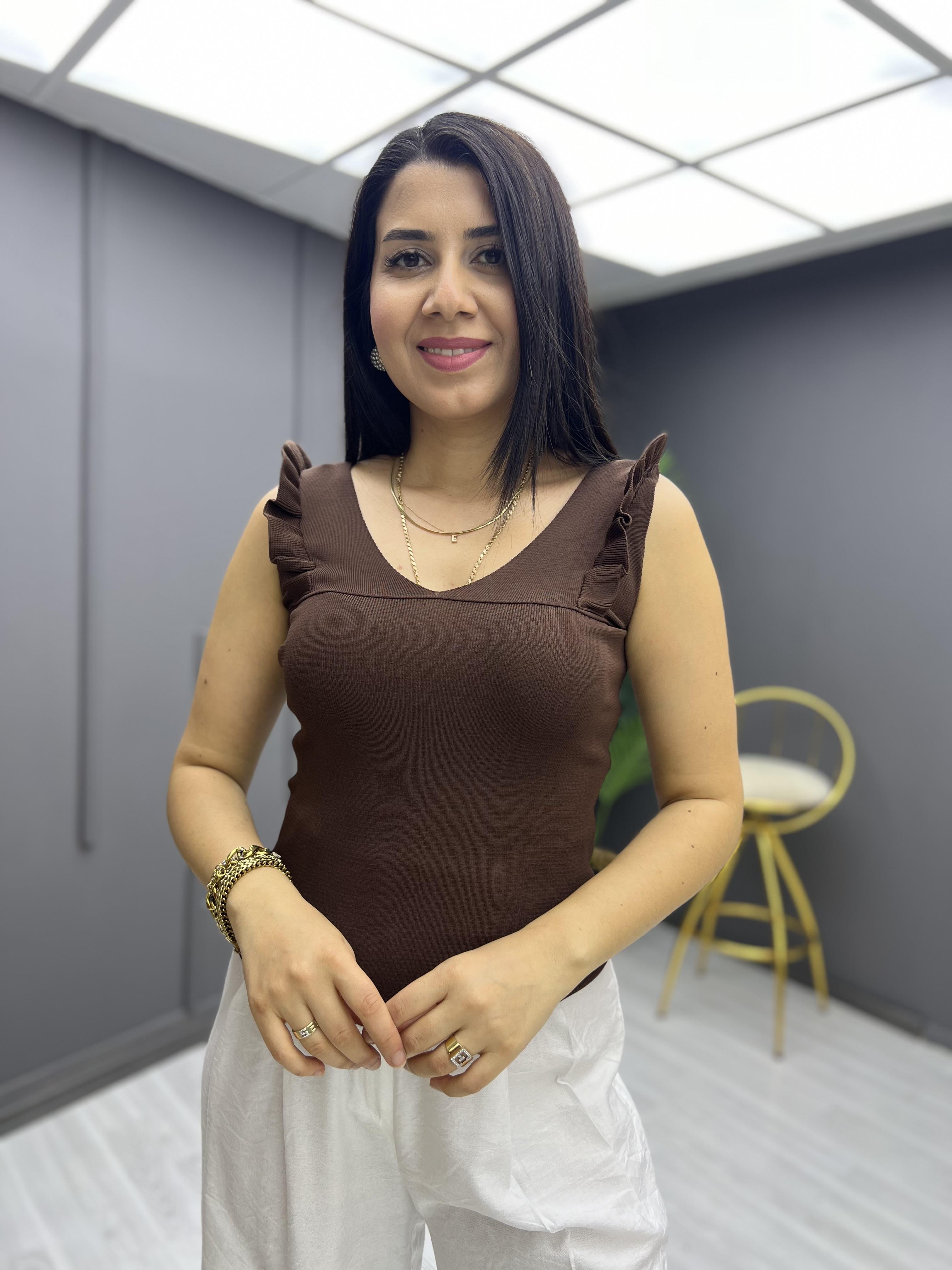 Fırfırlı Bluz Kahverengi