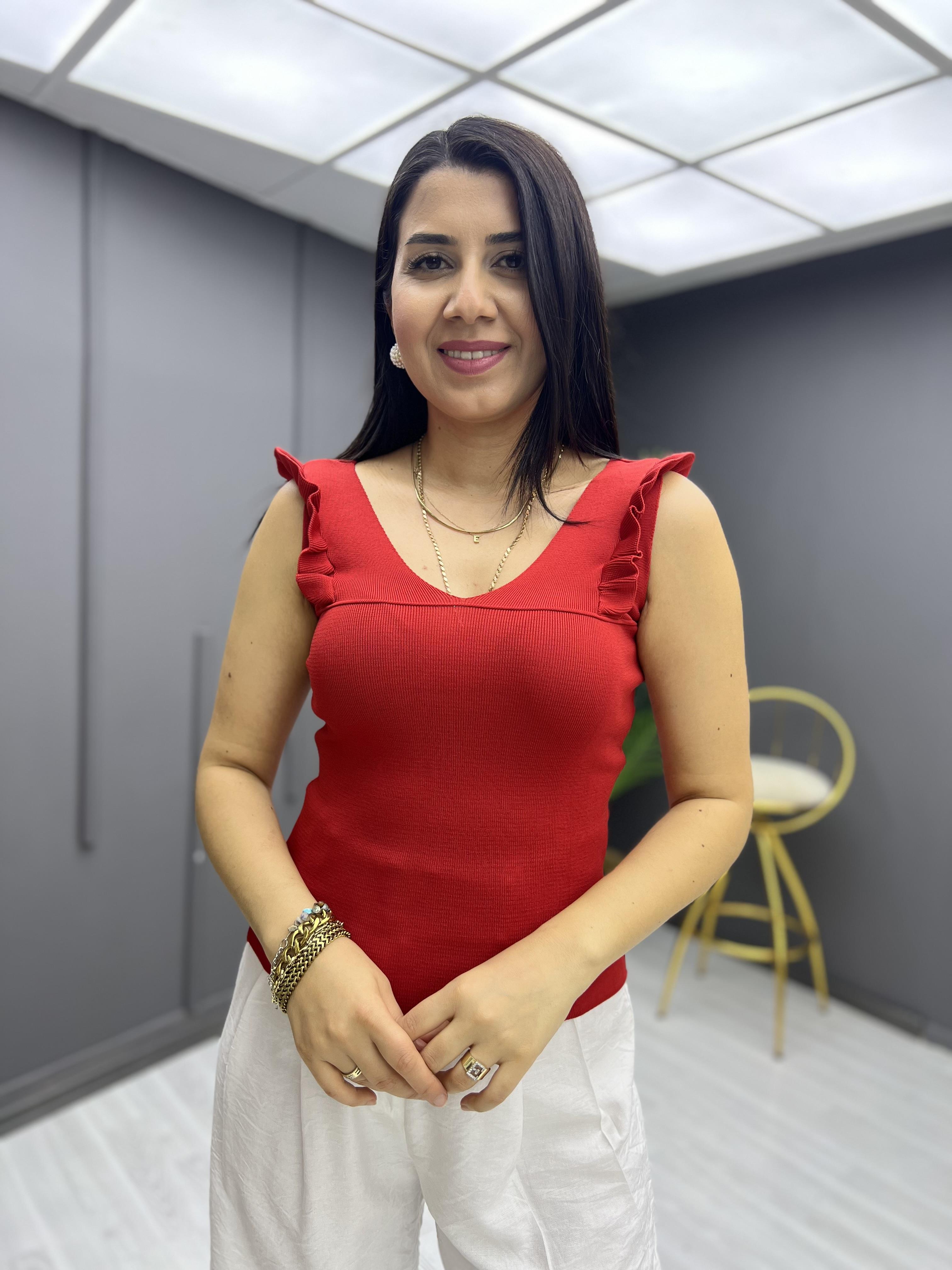 Fırfırlı Bluz Kırmızı