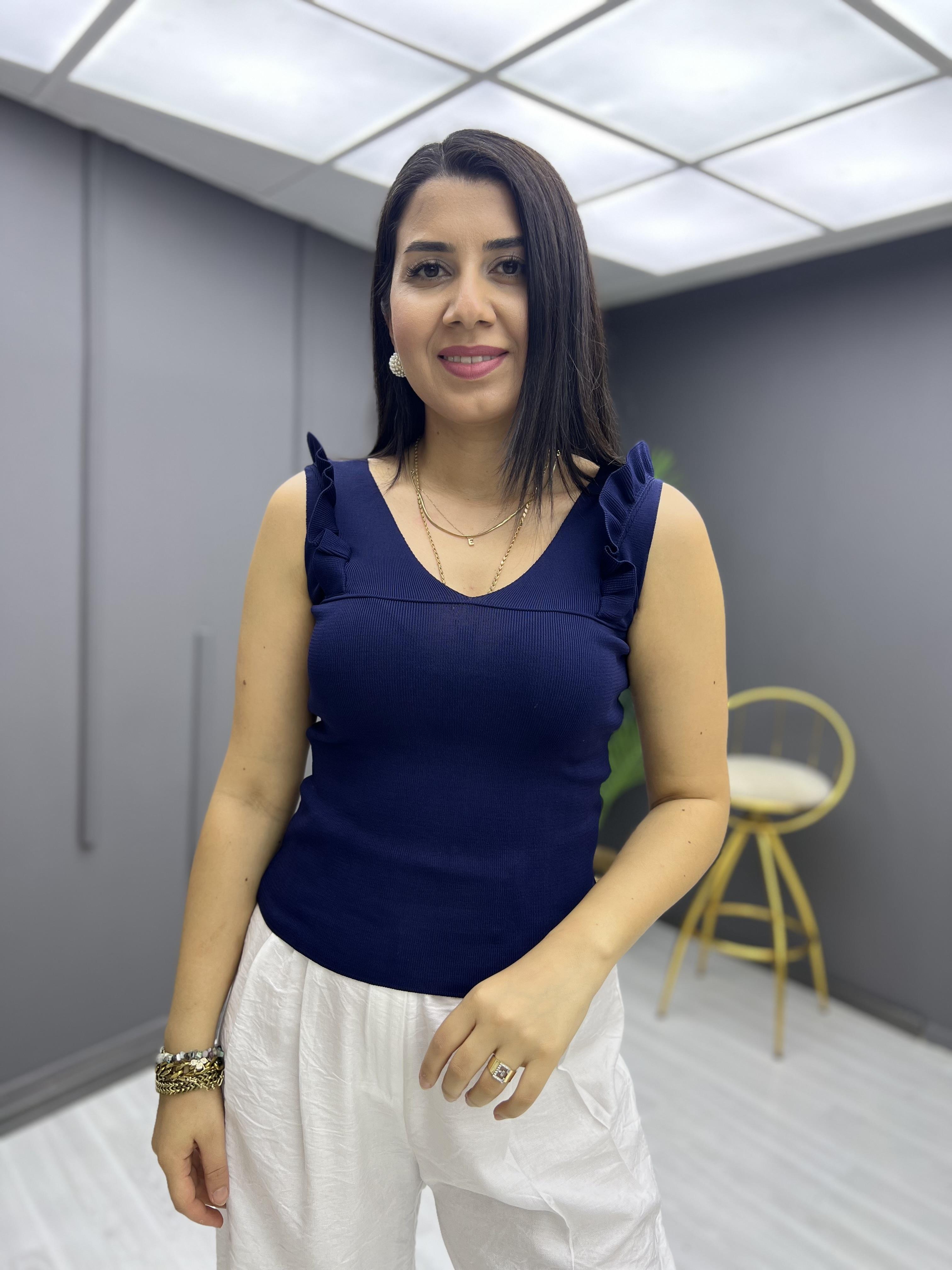 Fırfırlı Bluz Lacivert