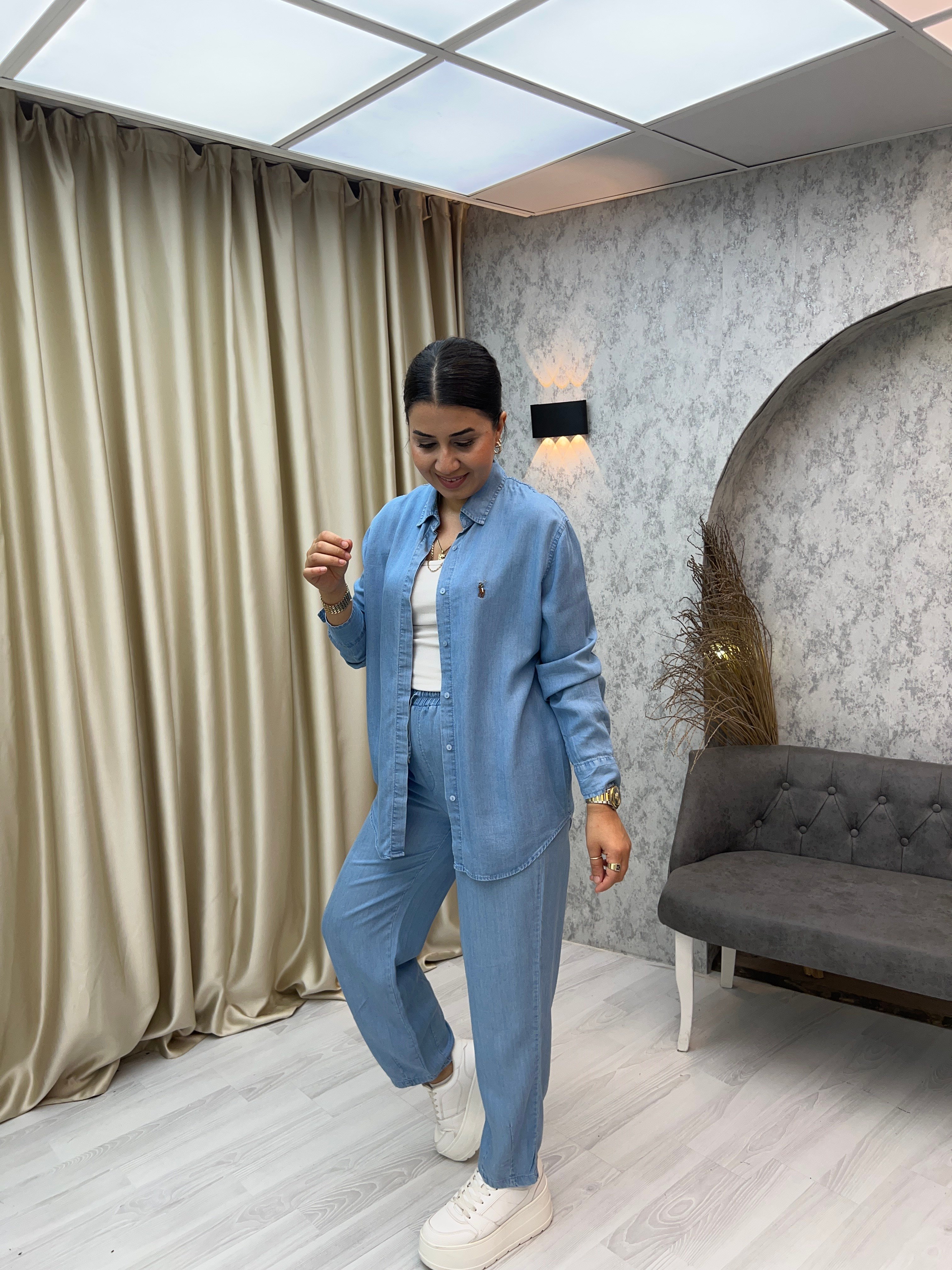 Gömlek Pantolon Jean Tensel Takım Açık Mavi