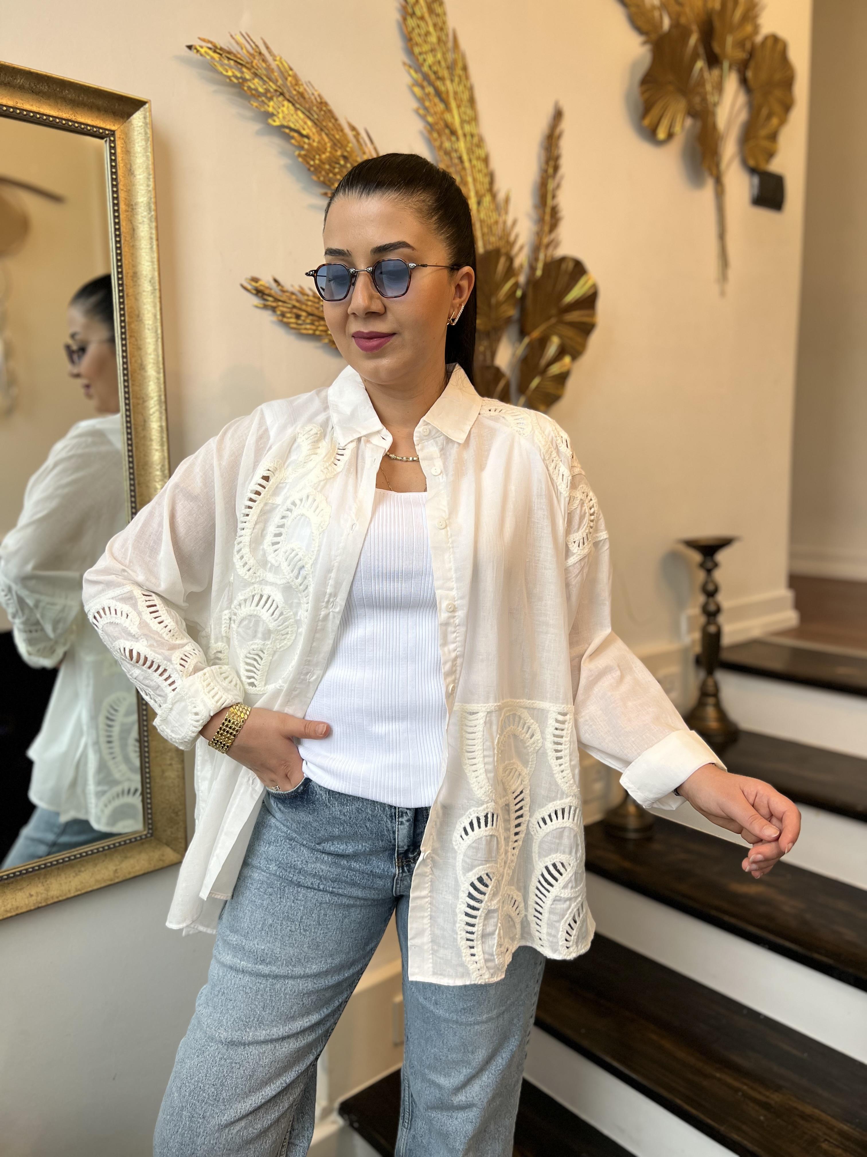 Güpür Detay Gömlek Beyaz