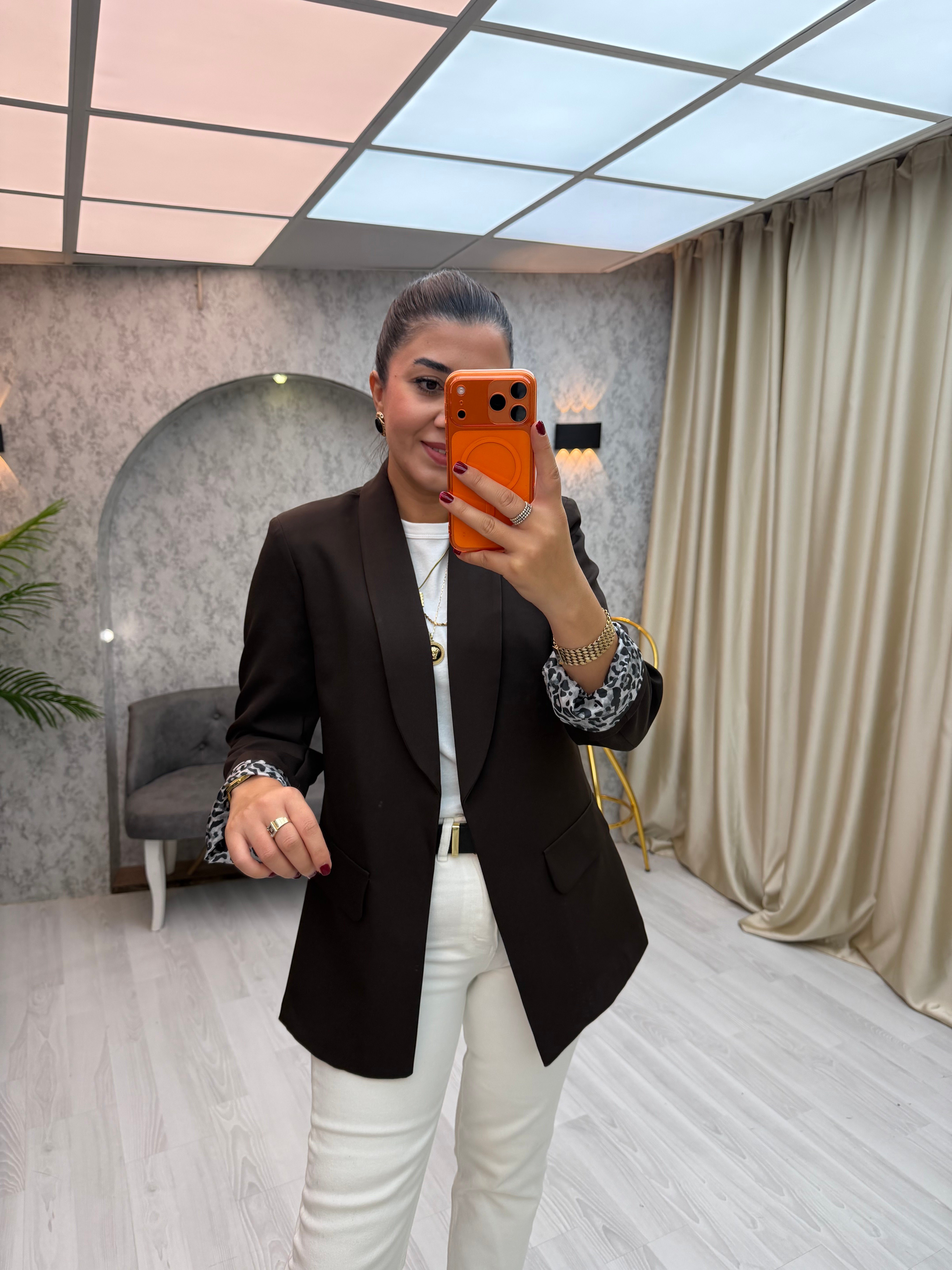 İçi Leopar Desen Blazer Ceket Kahverengi