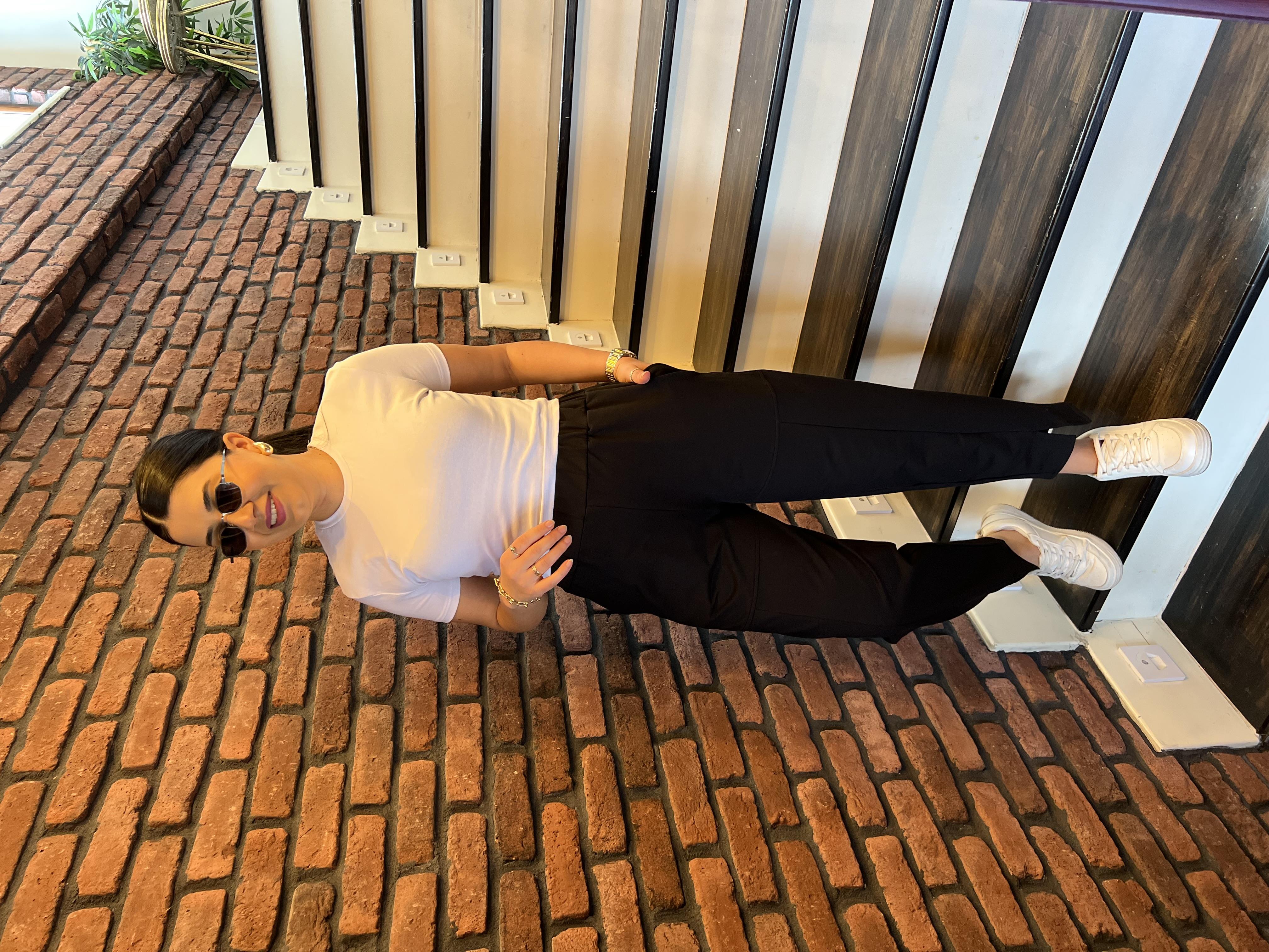 İki İp Paça Yırtmaçlı Şalvar Pantolon Siyah