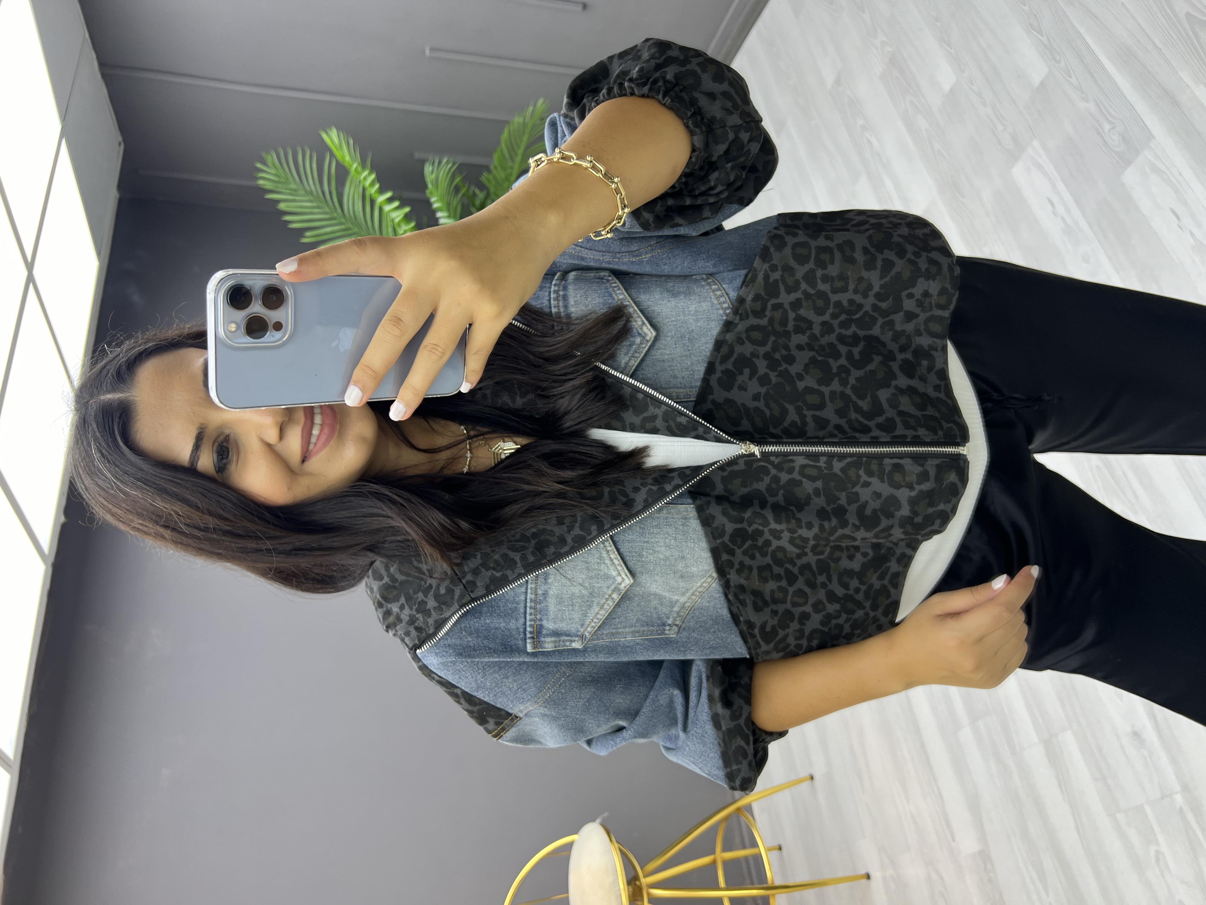 İthal Arkası Leopar Bomber Ceket