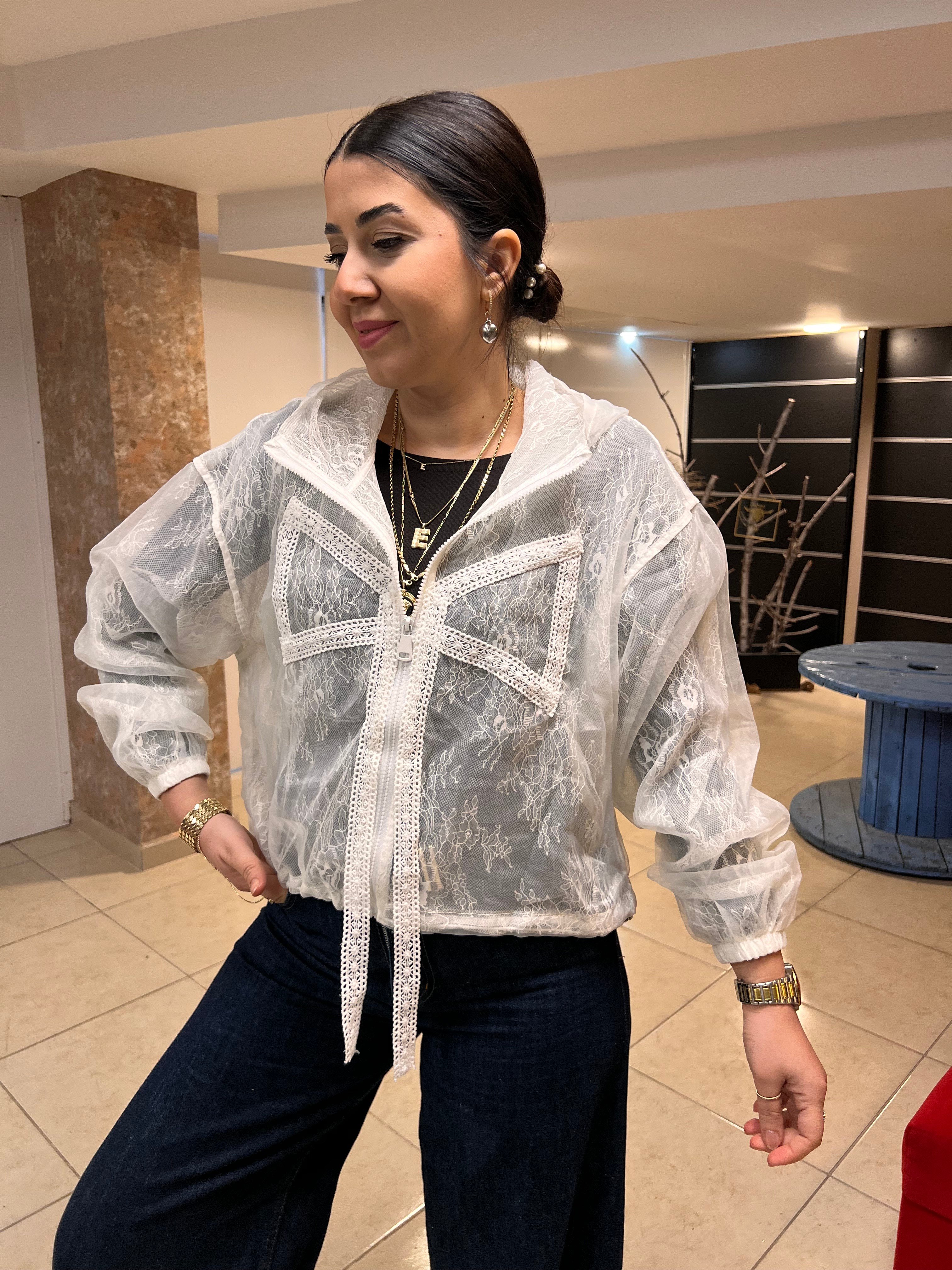 İthal Fiyonklu Dantel Ceket Ekru