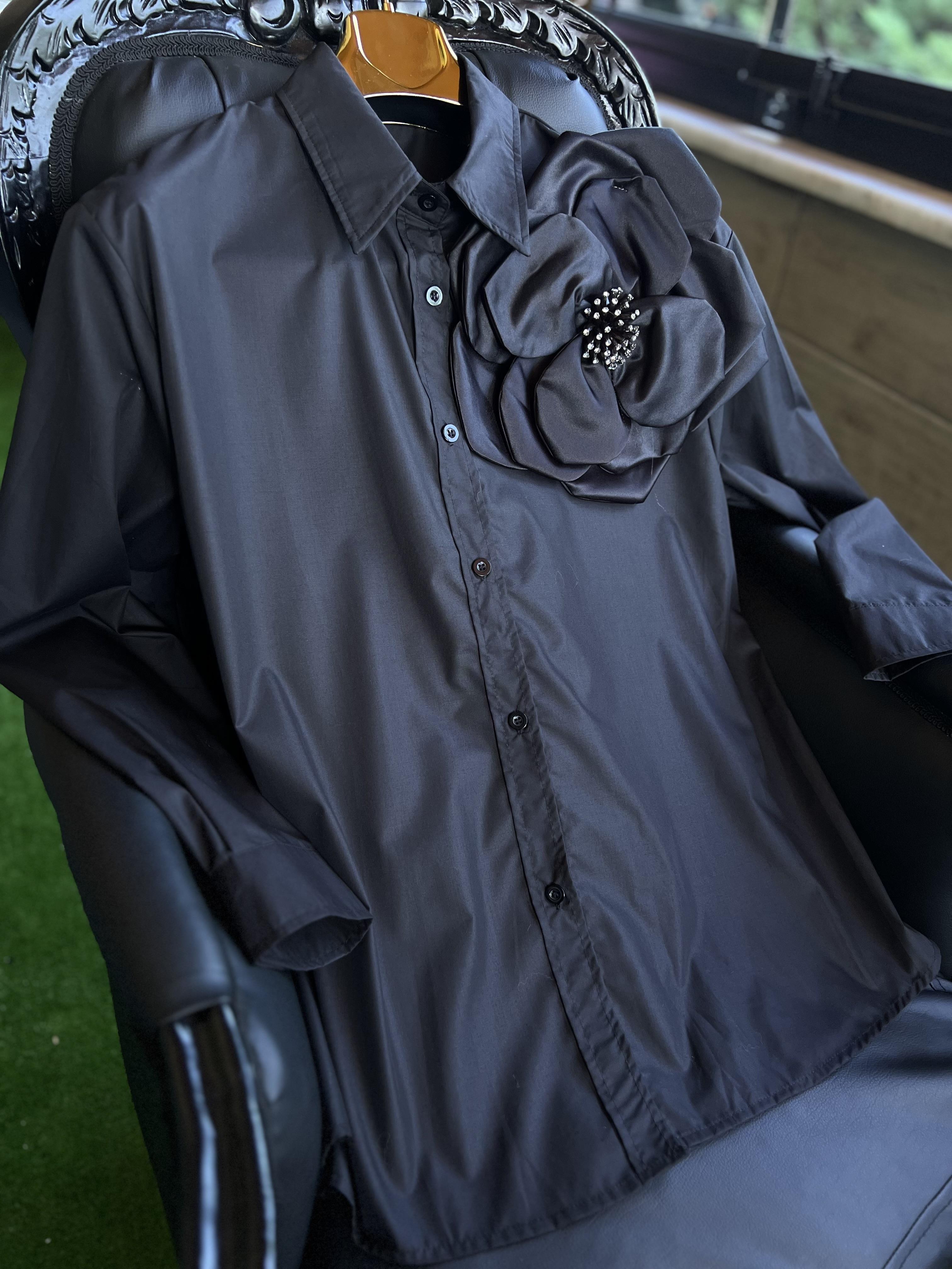 İthal Gül Detay Gömlek Siyah