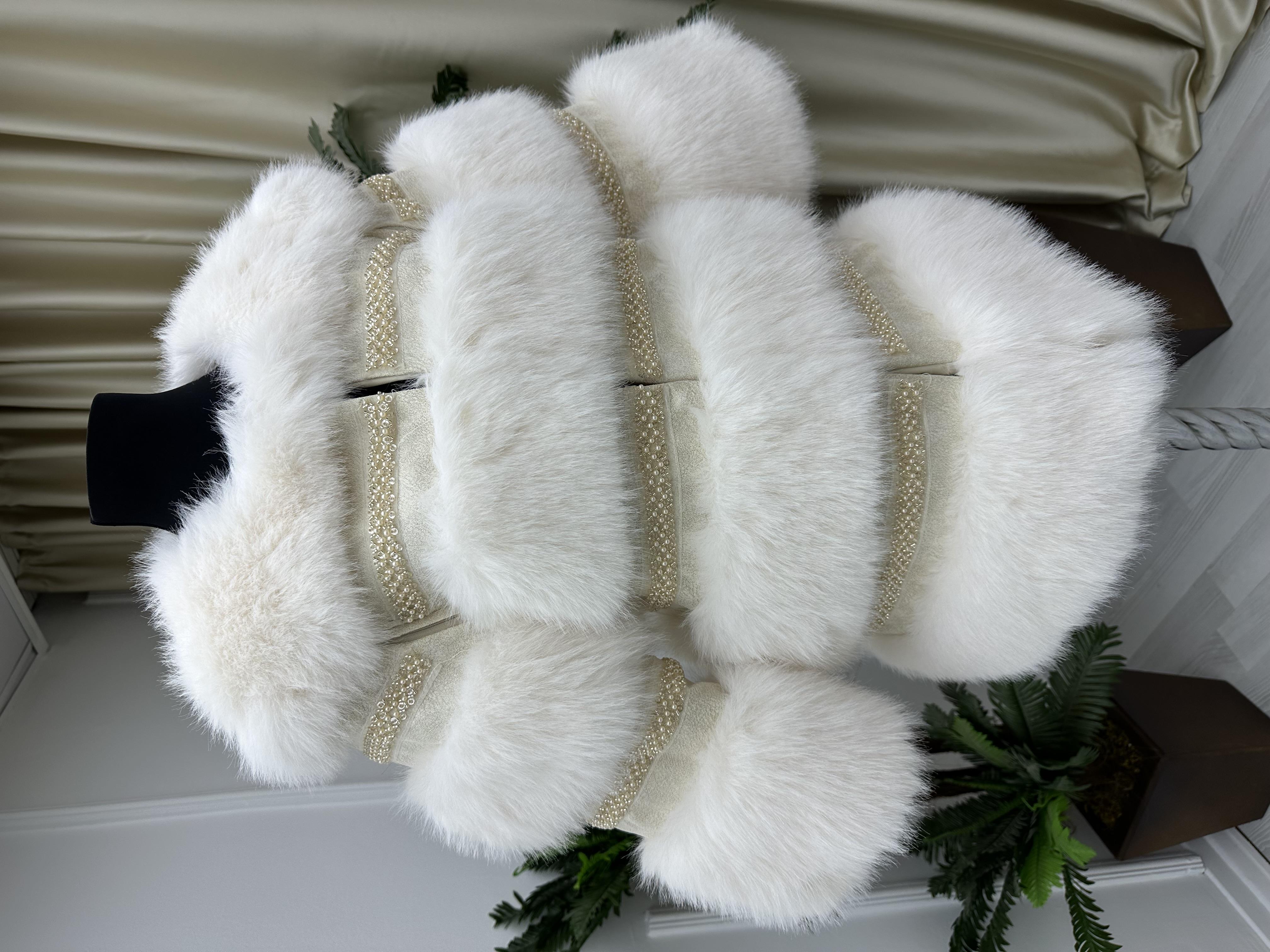 İthal İncili Angora Kürk Ekru