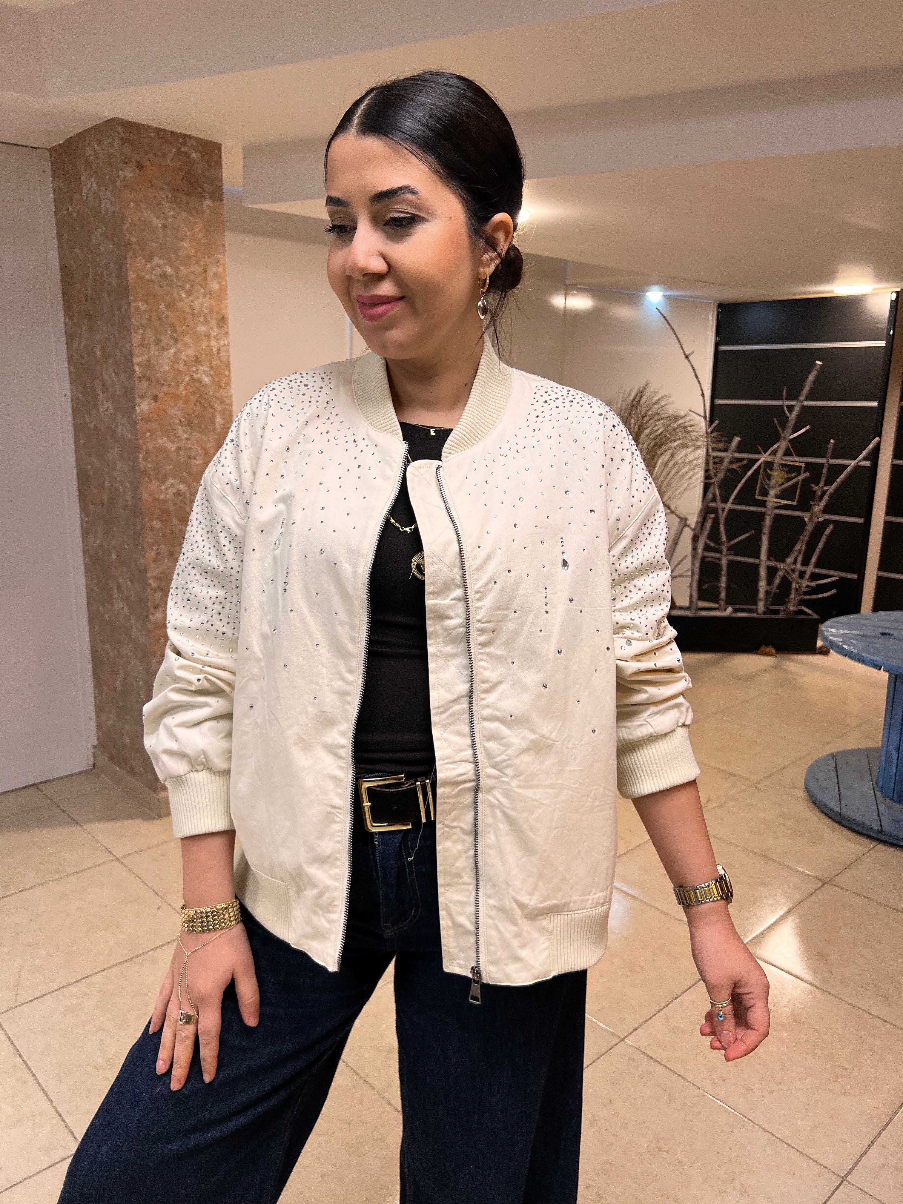 İthal Taşlı Bomber Ceket Ekru