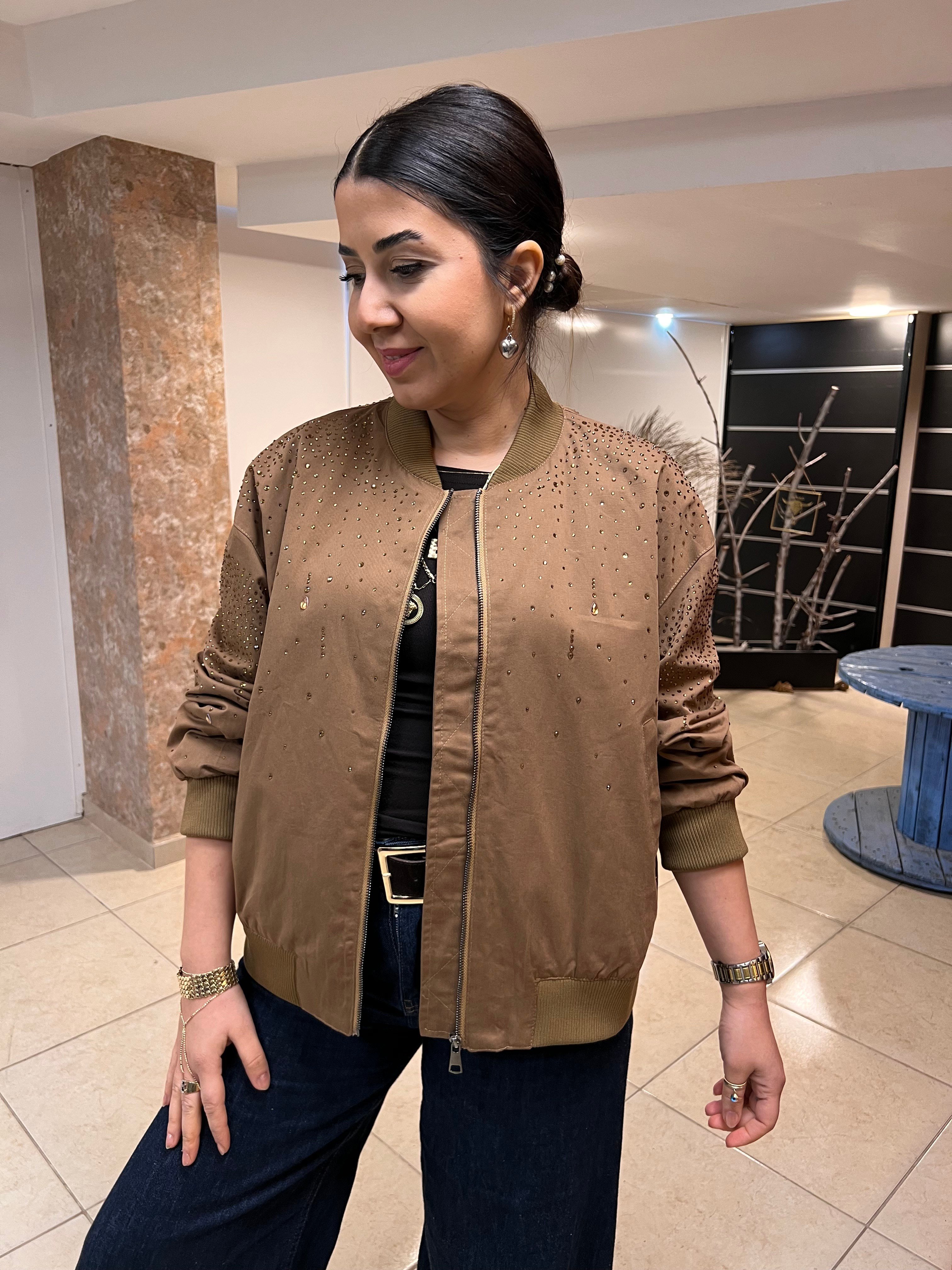 İthal Taşlı Bomber Ceket Taba