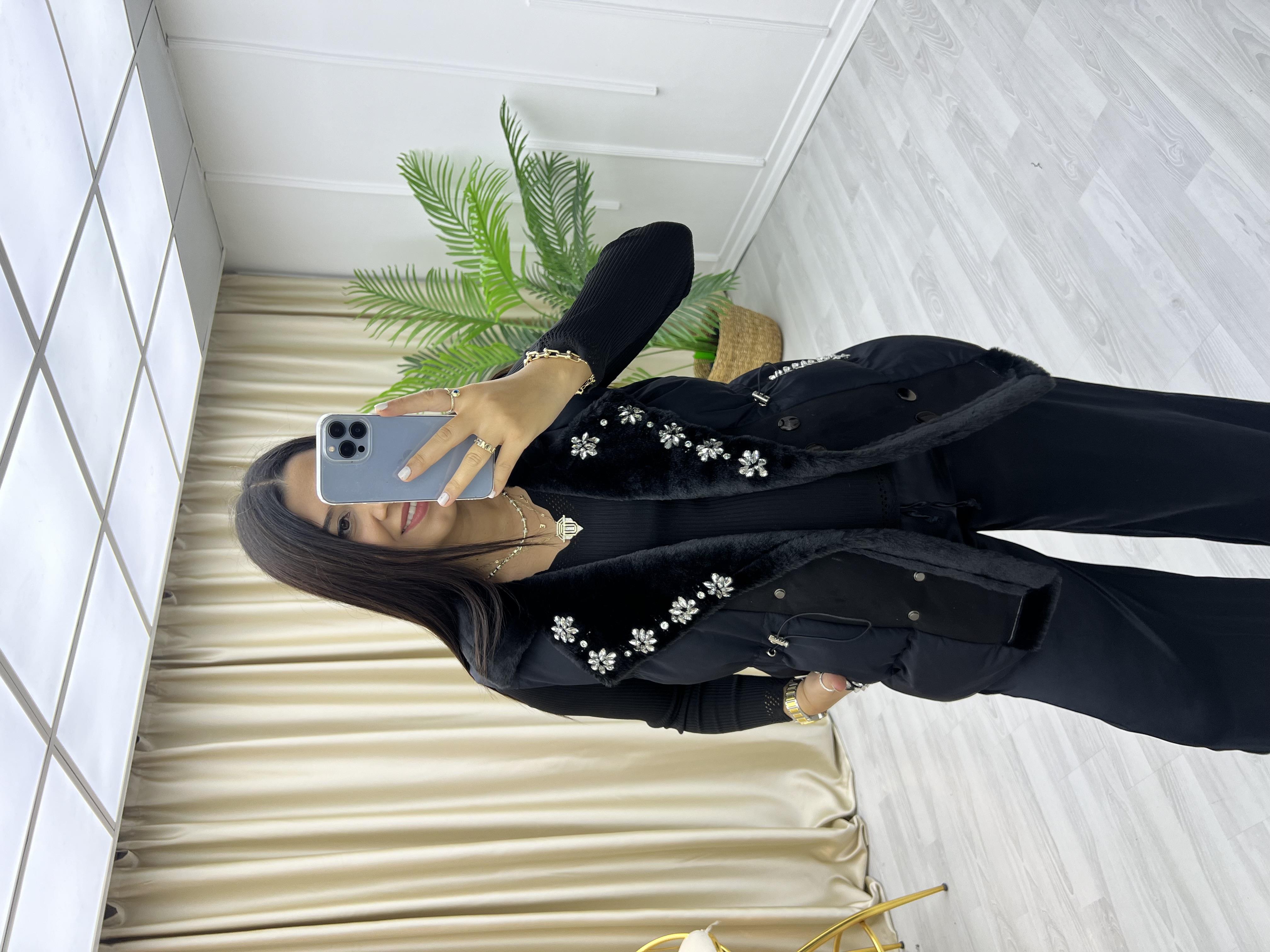 İthal Taşlı Yelek Siyah